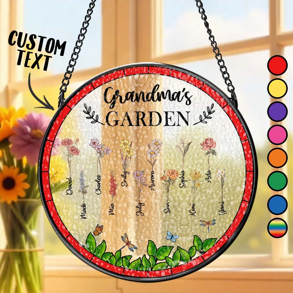 Birth Flower Grandma's Garden - Personalized Stained Glass Window Hanging Suncatcher - MyFaceUnderwearAU