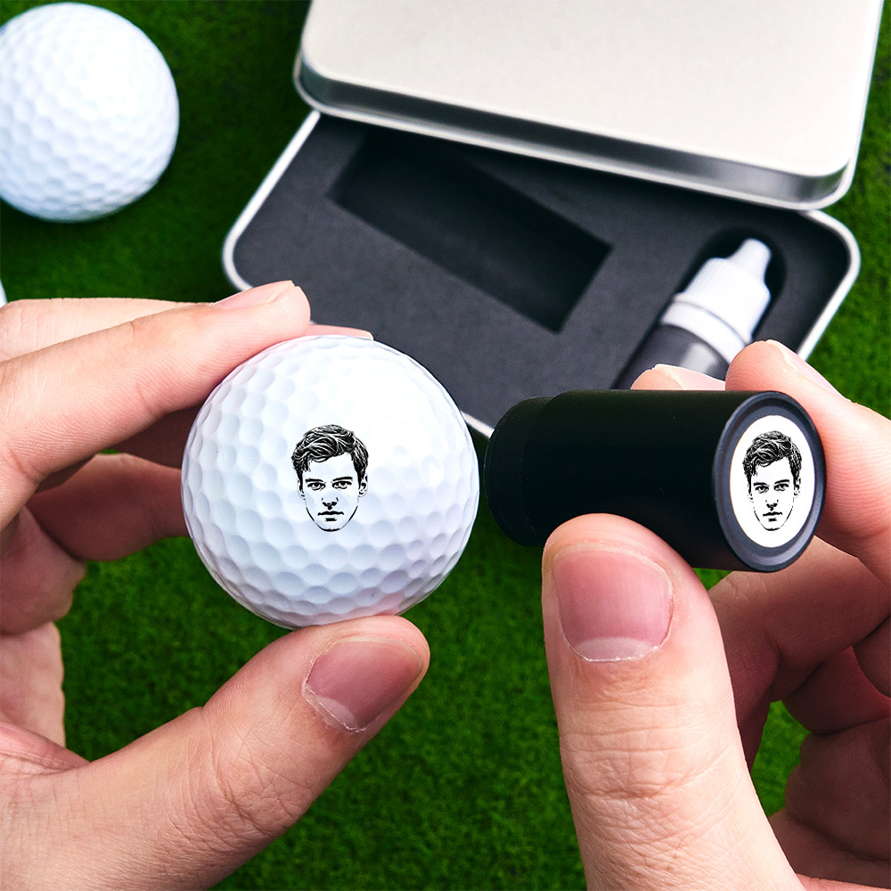 Personalized Photo Golf Ball Stamp with Metal Storage Box Birthday Father's Day Gift for Golf Player - MyFaceUnderwearAU