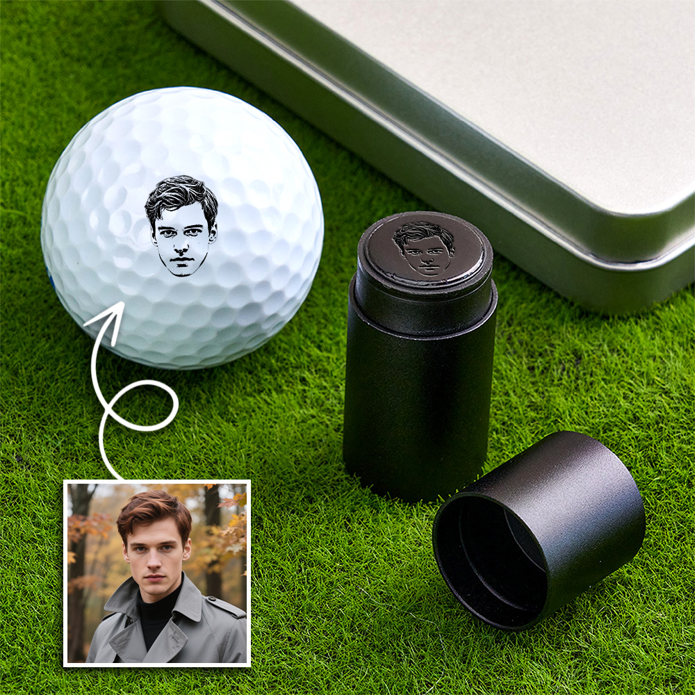 Personalised Photo Golf Ball Stamp with Metal Storage Box Birthday Father's Day Gift for Golf Player
