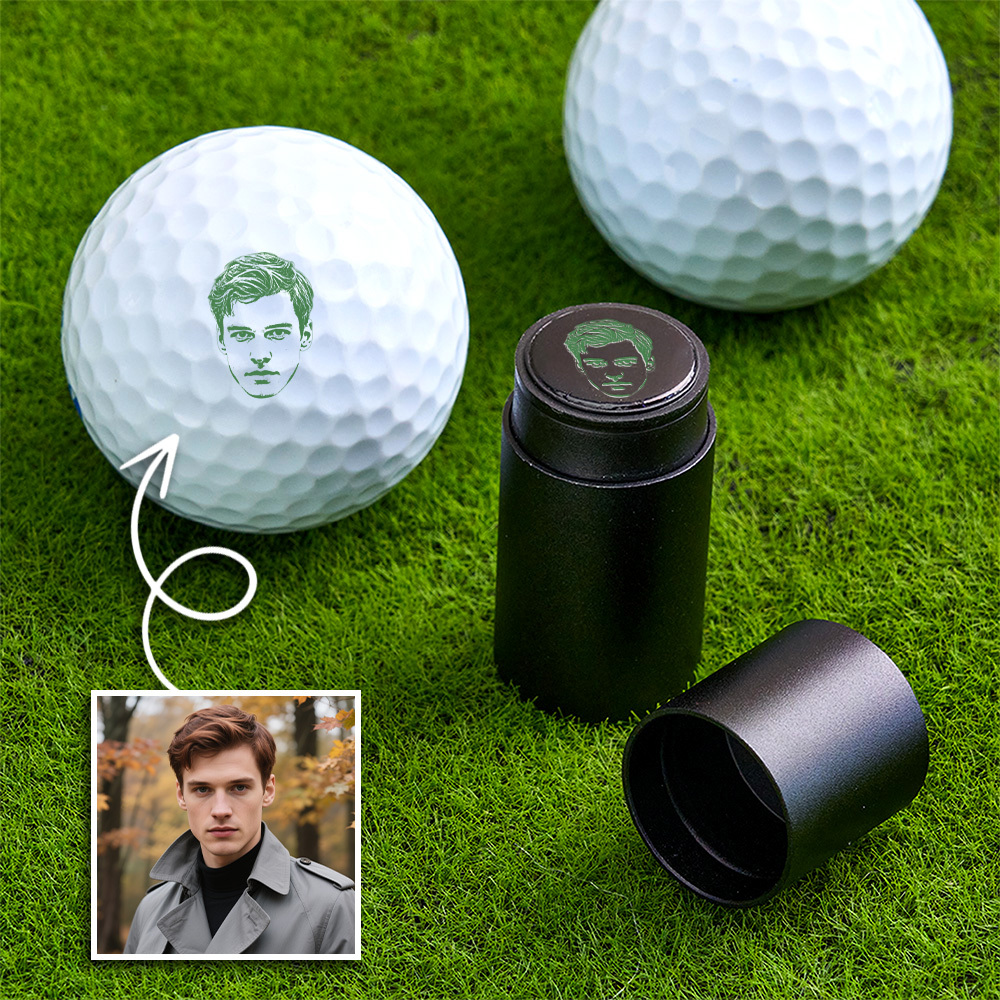 Personalized Photo Golf Ball Stamp with Metal Storage Box Birthday Father's Day Gift for Golf Player - MyFaceUnderwearAU