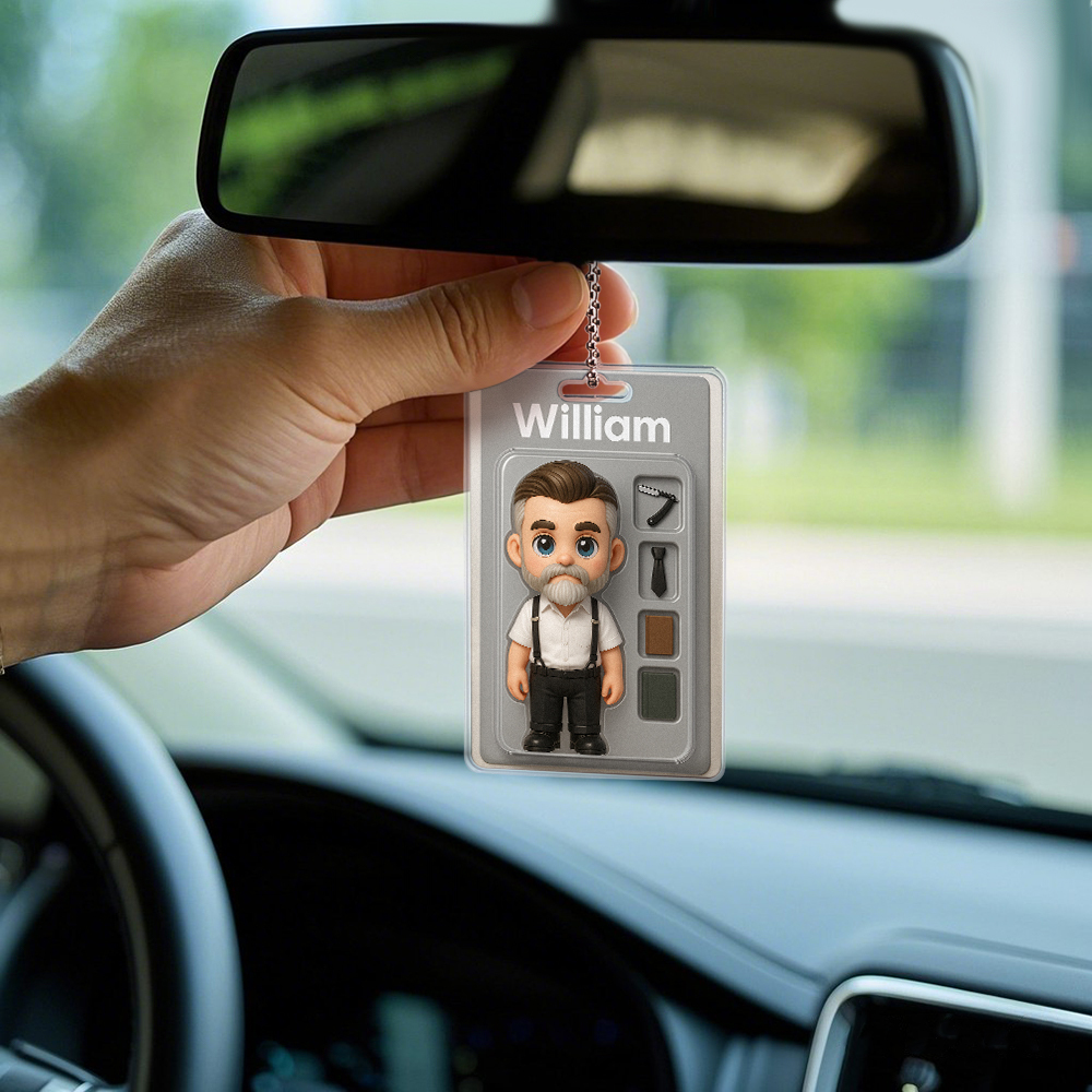 Custom 3D Effect Action Figure Pack Packaging Toy Box Style Art Gift Personalized Acrylic Car Hanger Gift for Dad