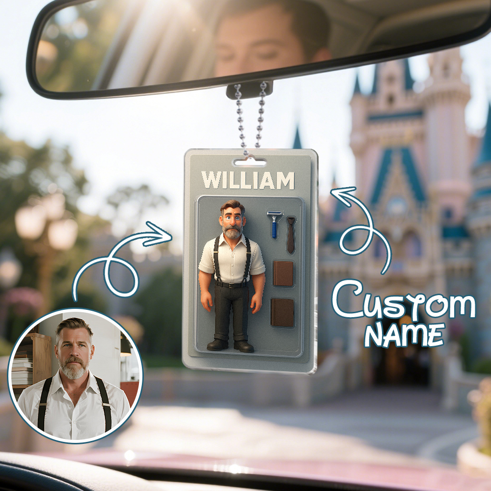 Custom 3D Effect Action Figure Pack Packaging Toy Box Style Art Gift Personalized Acrylic Car Hanger Gift for Dad