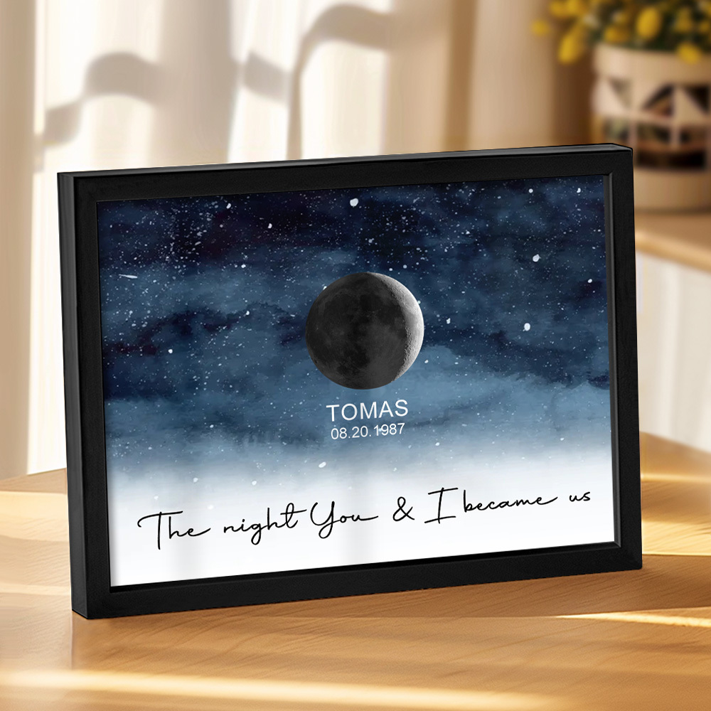 Custom Moon Phase Print Frame Personalized Moon Phase Wooden Frame Ornaments Anniversary Gifts for Her Him - MyFaceUnderwearAU