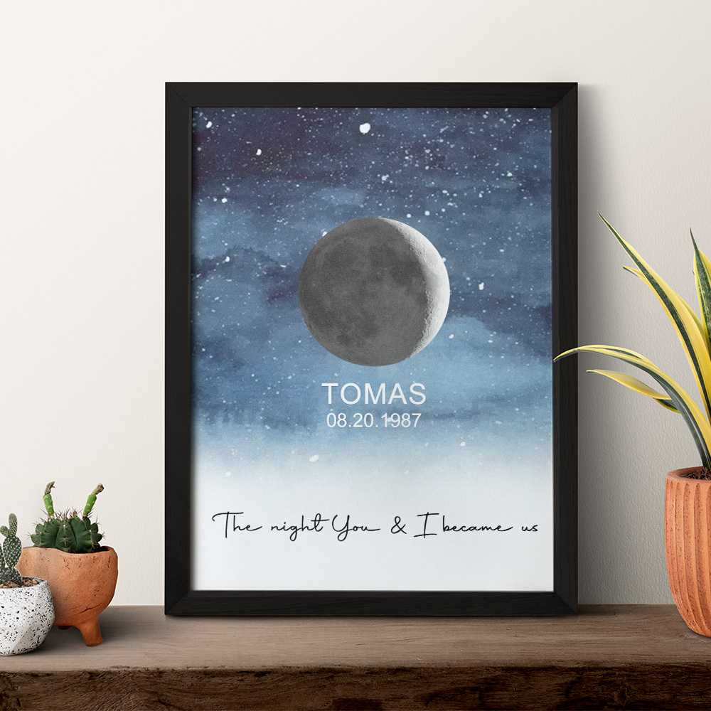 Custom Moon Phase Print Frame Personalized Moon Phase Wooden Frame Ornaments Anniversary Gifts for Her Him - MyFaceUnderwearAU