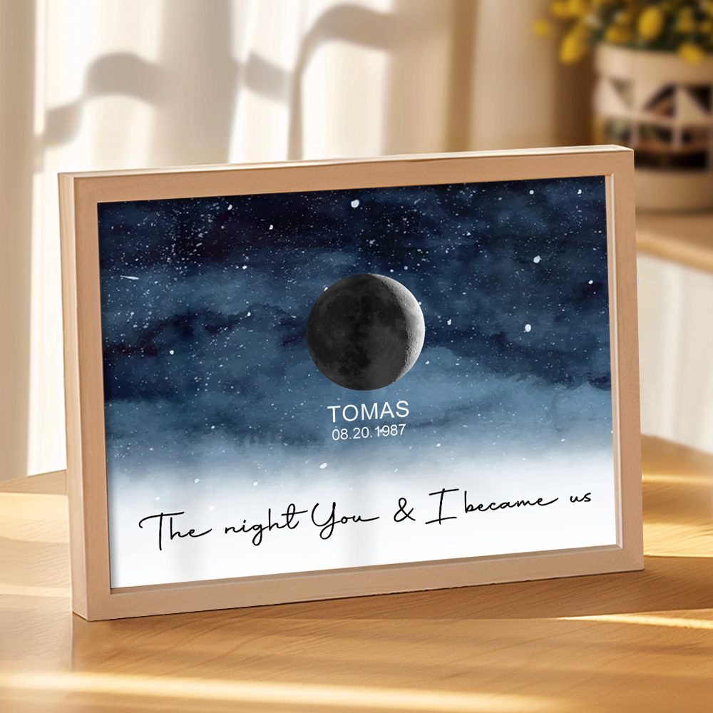 Custom Moon Phase Print Frame Personalized Moon Phase Wooden Frame Ornaments Anniversary Gifts for Her Him - MyFaceUnderwearAU