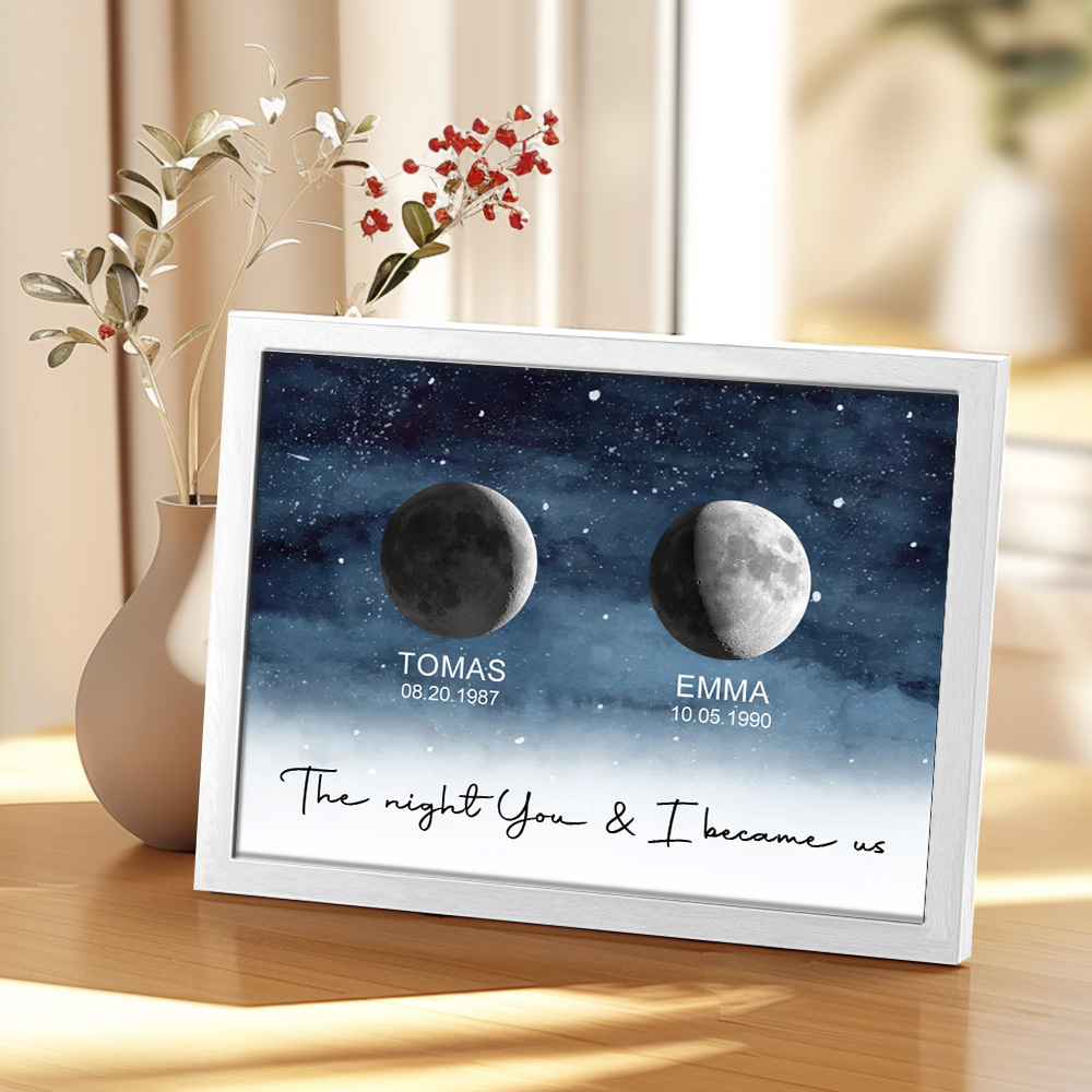 Custom Moon Phase Print Frame Personalized Moon Phase Wooden Frame Ornaments Anniversary Gifts for Her Him - MyFaceUnderwearAU