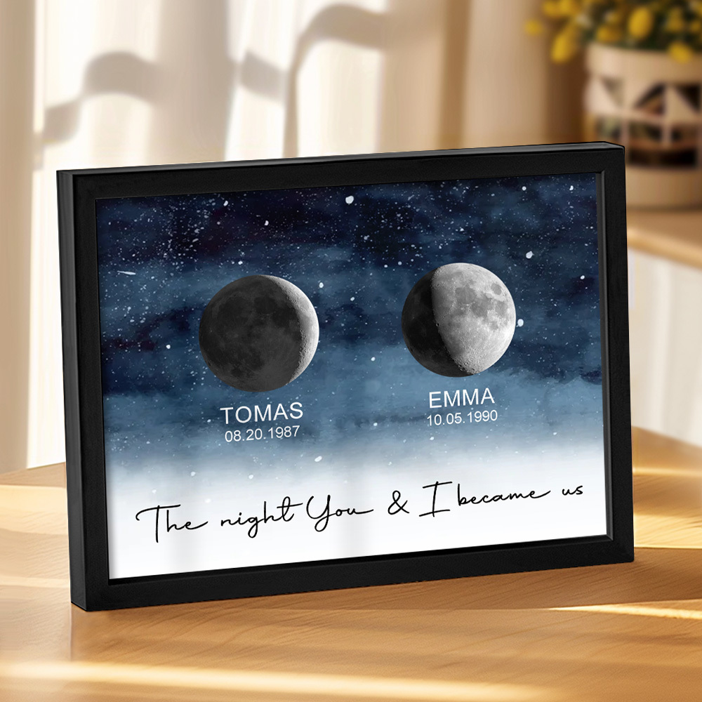 Custom Moon Phase Print Frame Personalized Moon Phase Wooden Frame Ornaments Anniversary Gifts for Her Him - MyFaceUnderwearAU