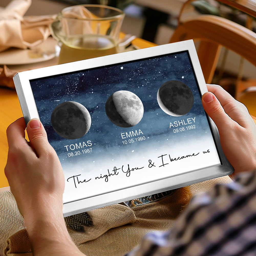 Custom Moon Phase Print Frame Personalized Moon Phase Wooden Frame Ornaments Anniversary Gifts for Her Him - MyFaceUnderwearAU