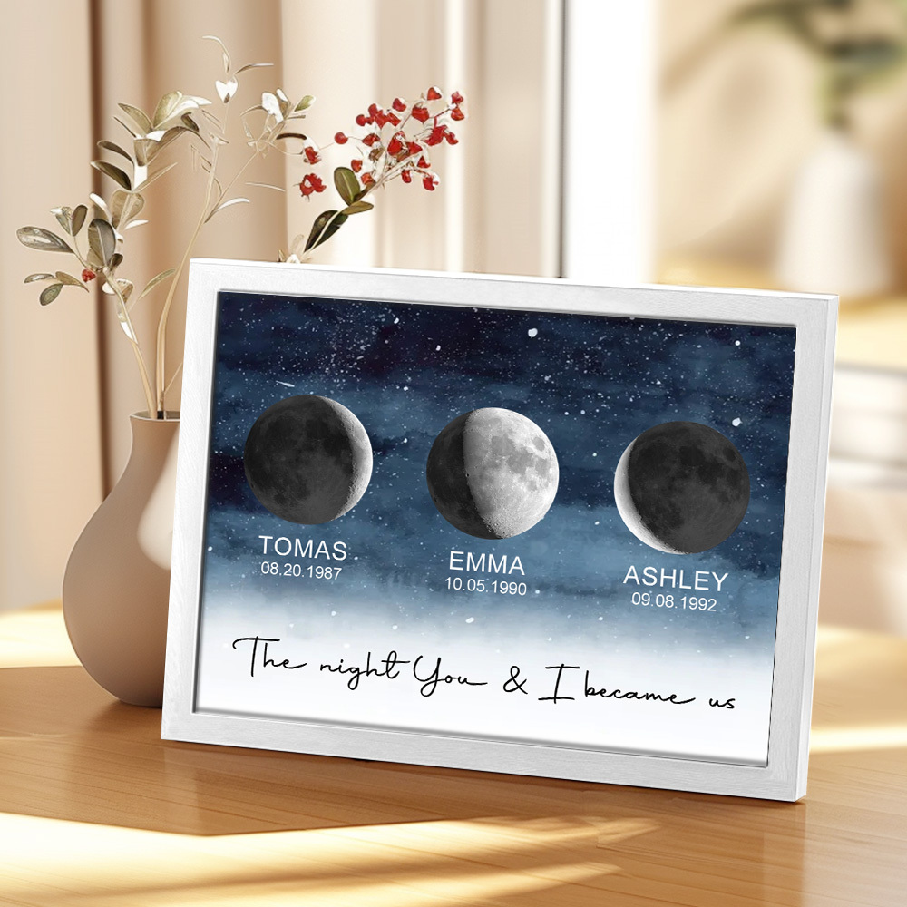 Custom Moon Phase Print Frame Personalized Moon Phase Wooden Frame Ornaments Anniversary Gifts for Her Him - MyFaceUnderwearAU