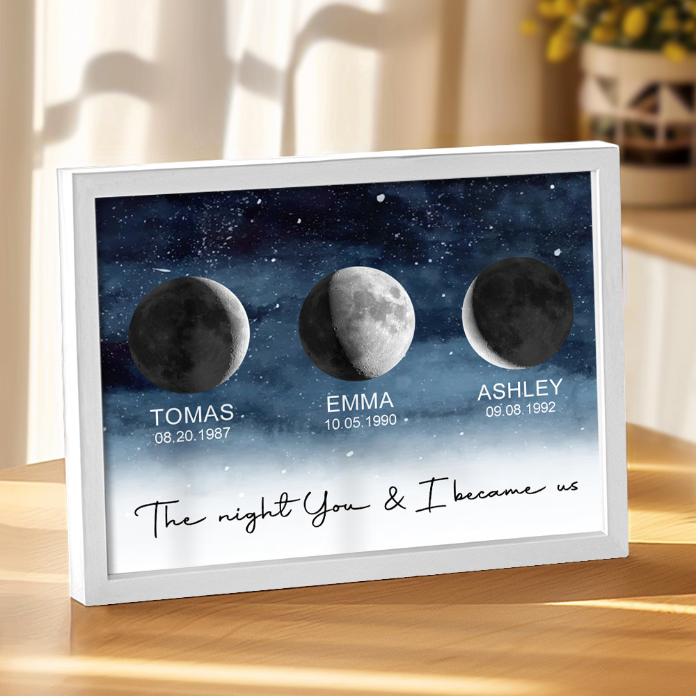 Custom Moon Phase Print Frame Personalized Moon Phase Wooden Frame Ornaments Anniversary Gifts for Her Him - MyFaceUnderwearAU