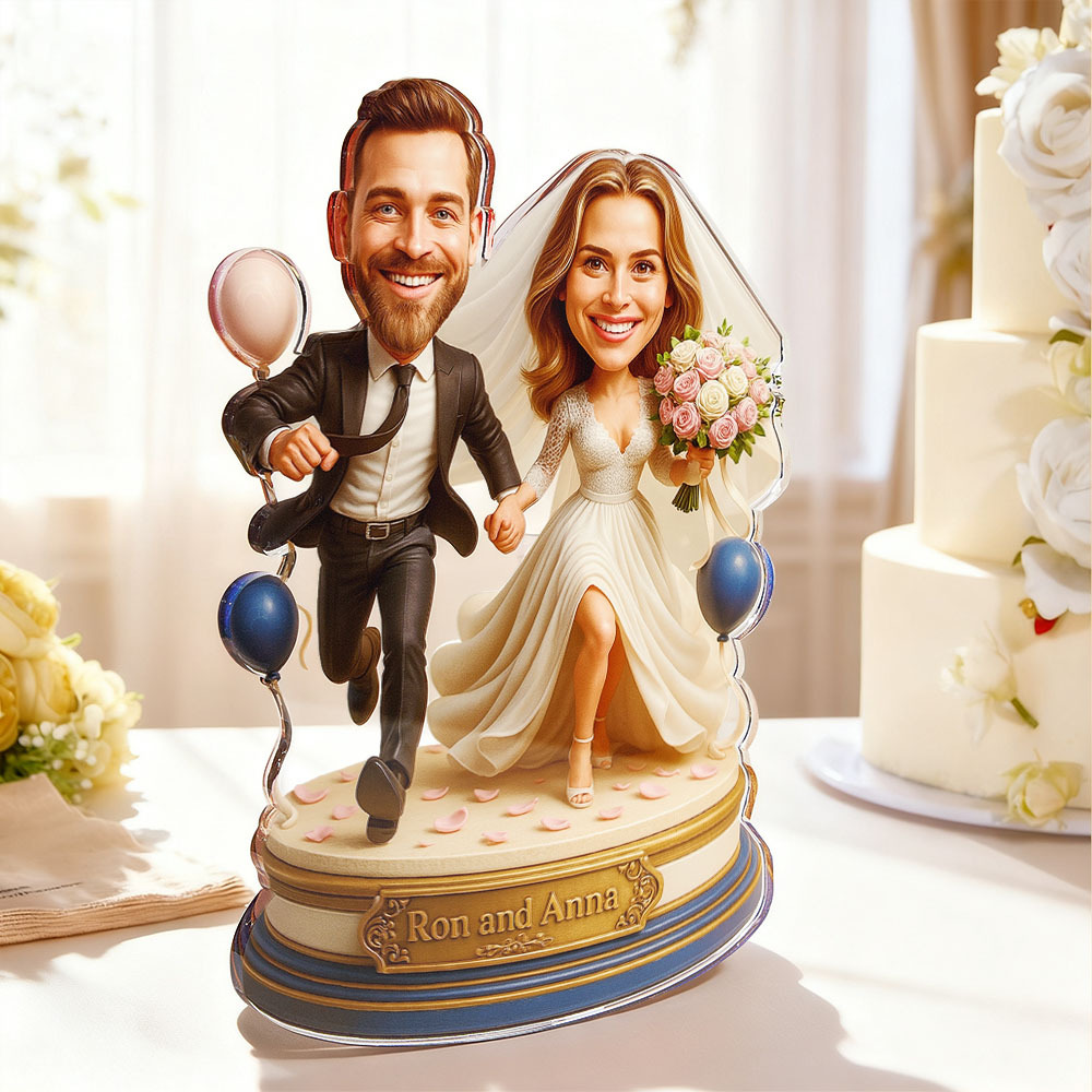 Custom Wedding Couple Cartoon Acrylic Portrait Plaque Gift 2D Look 3D Pop - MyFaceBoxer