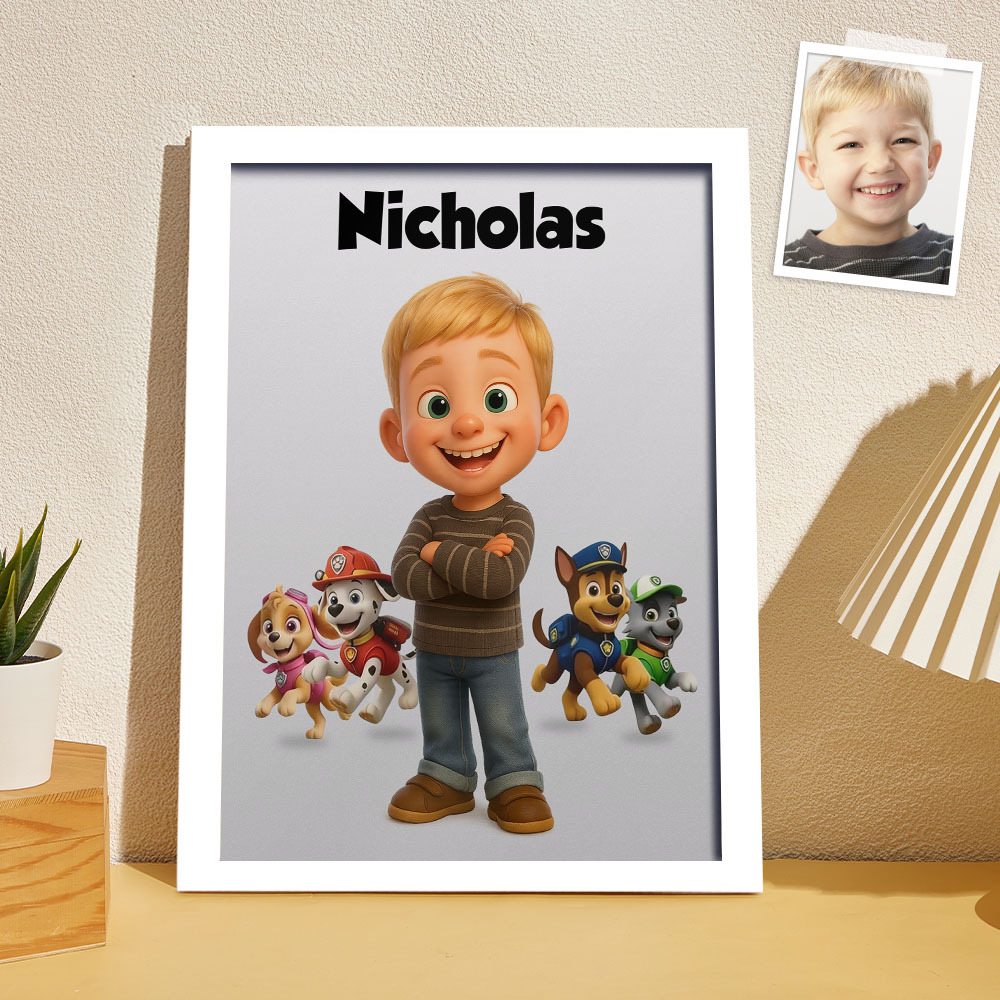 Personalized Dog Paws Cartoon Portrait: Custom Kid's Wall Art - MyFaceUnderwearAU