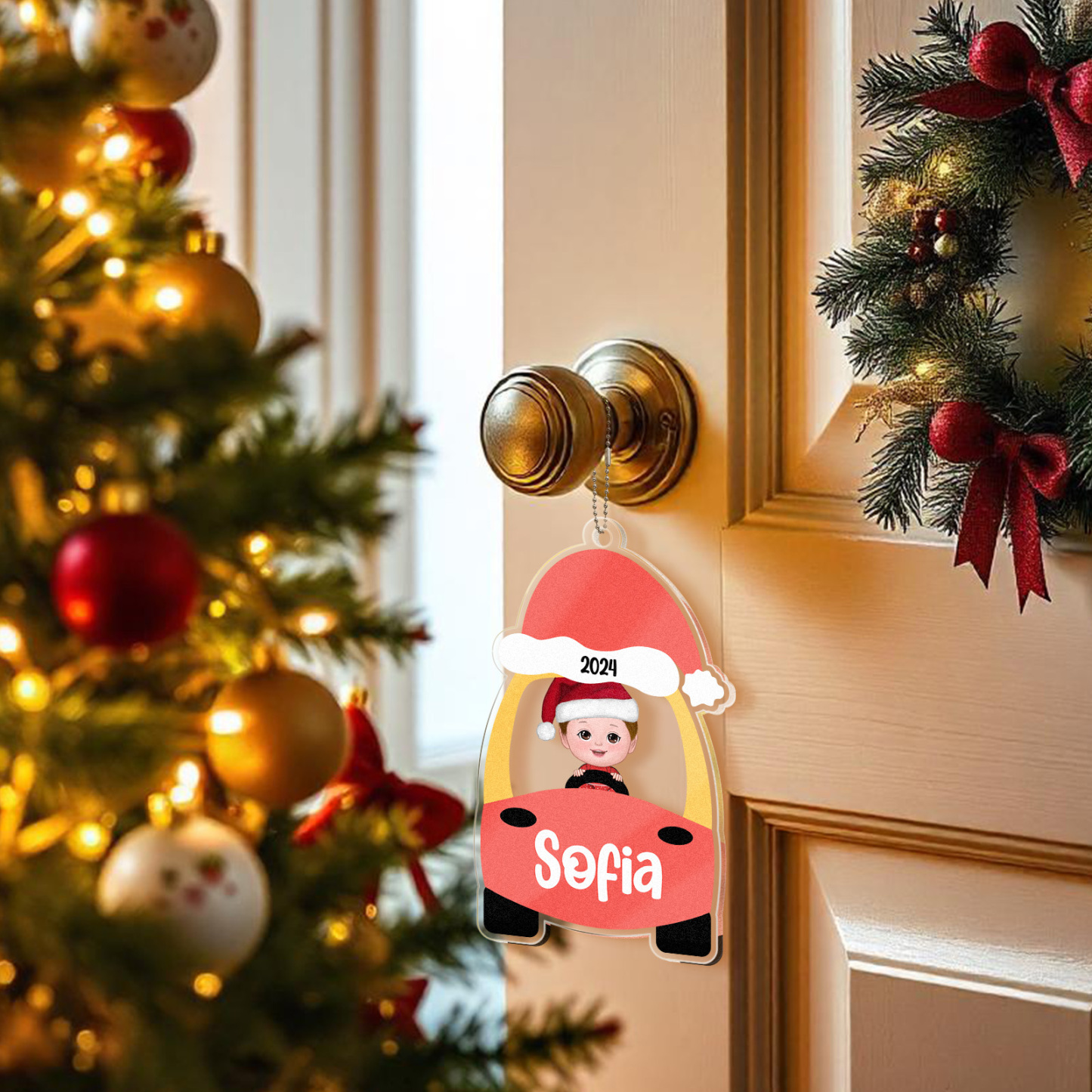 Custom Christmas Ornament Kid On Christmas Toy Car First Christmas Ornament Gift - MyFaceUnderwearAU