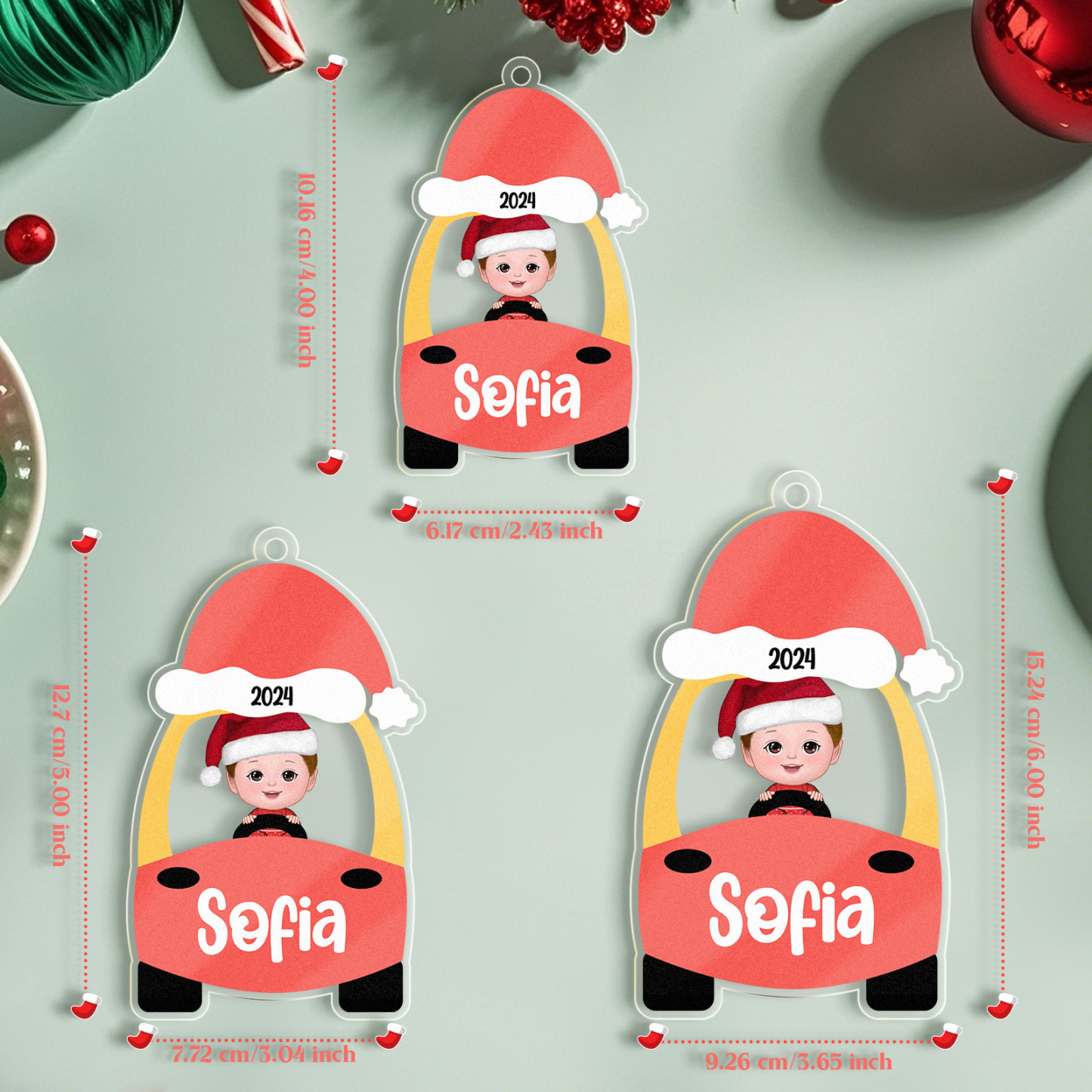 Custom Christmas Ornament Kid On Christmas Toy Car First Christmas Ornament Gift - MyFaceUnderwearAU
