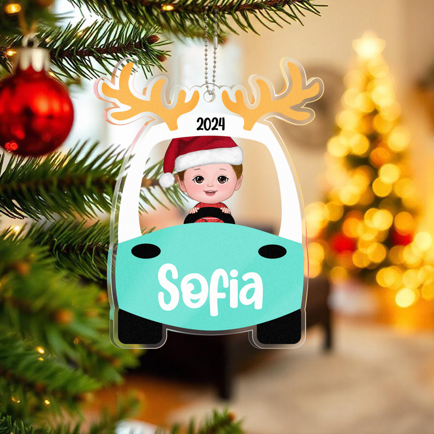 Custom Christmas Ornament Kid On Christmas Toy Car First Christmas Ornament Gift - MyFaceUnderwearAU