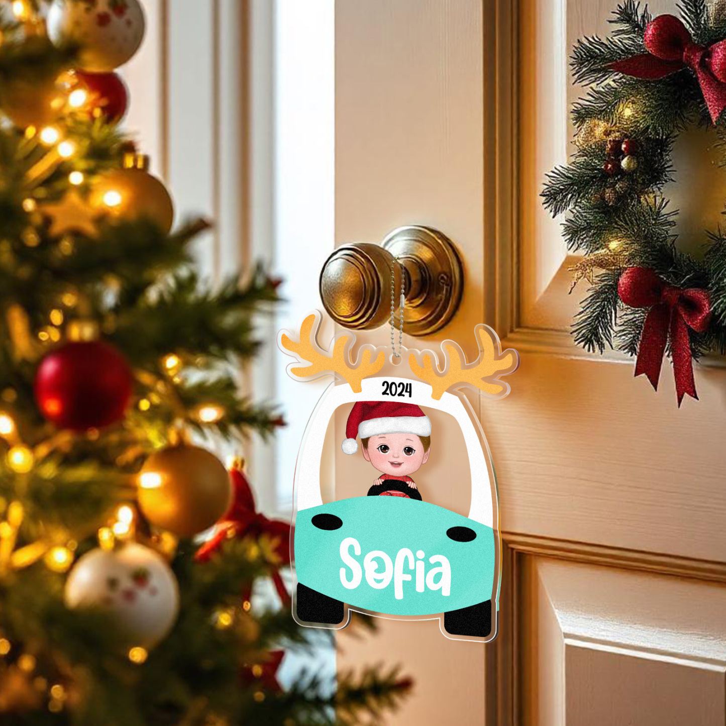 Custom Christmas Ornament Kid On Christmas Toy Car First Christmas Ornament Gift - MyFaceUnderwearAU