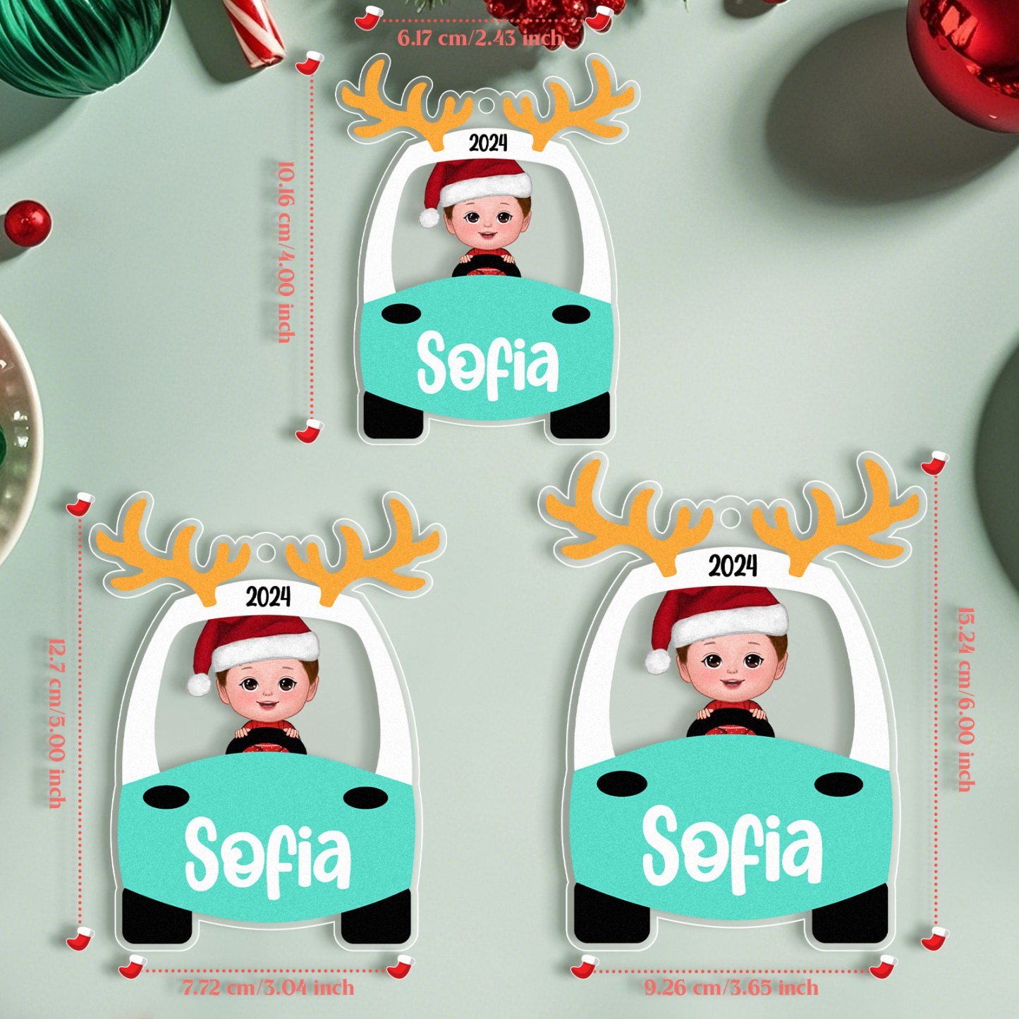 Custom Christmas Ornament Kid On Christmas Toy Car First Christmas Ornament Gift - MyFaceUnderwearAU