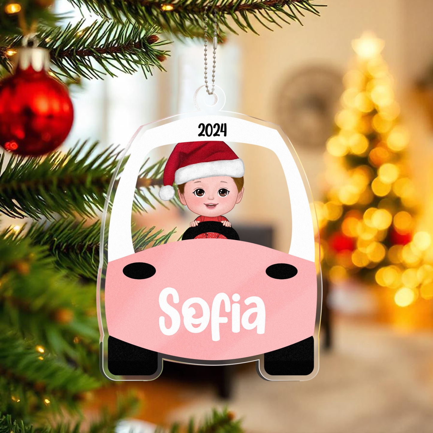Custom Christmas Ornament Kid On Christmas Toy Car First Christmas Ornament Gift - MyFaceUnderwearAU