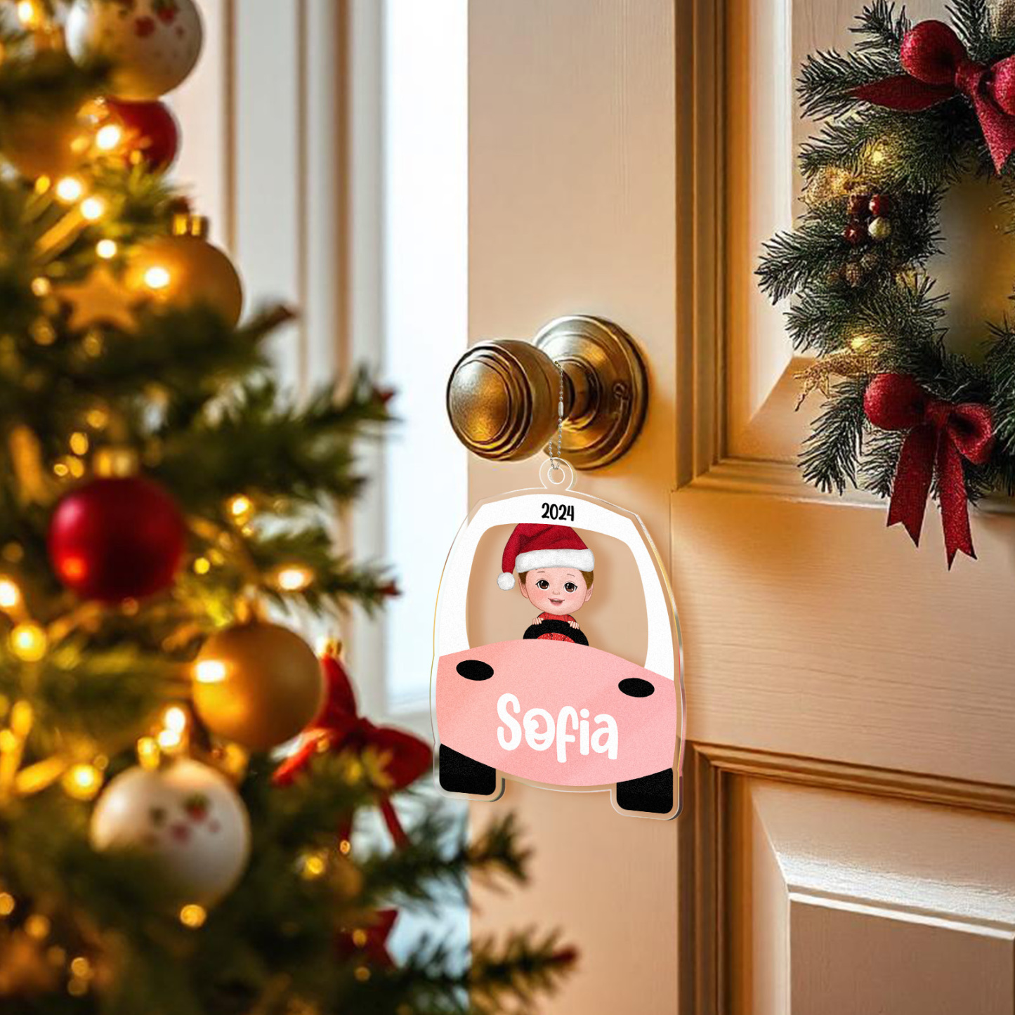 Custom Christmas Ornament Kid On Christmas Toy Car First Christmas Ornament Gift - MyFaceUnderwearAU