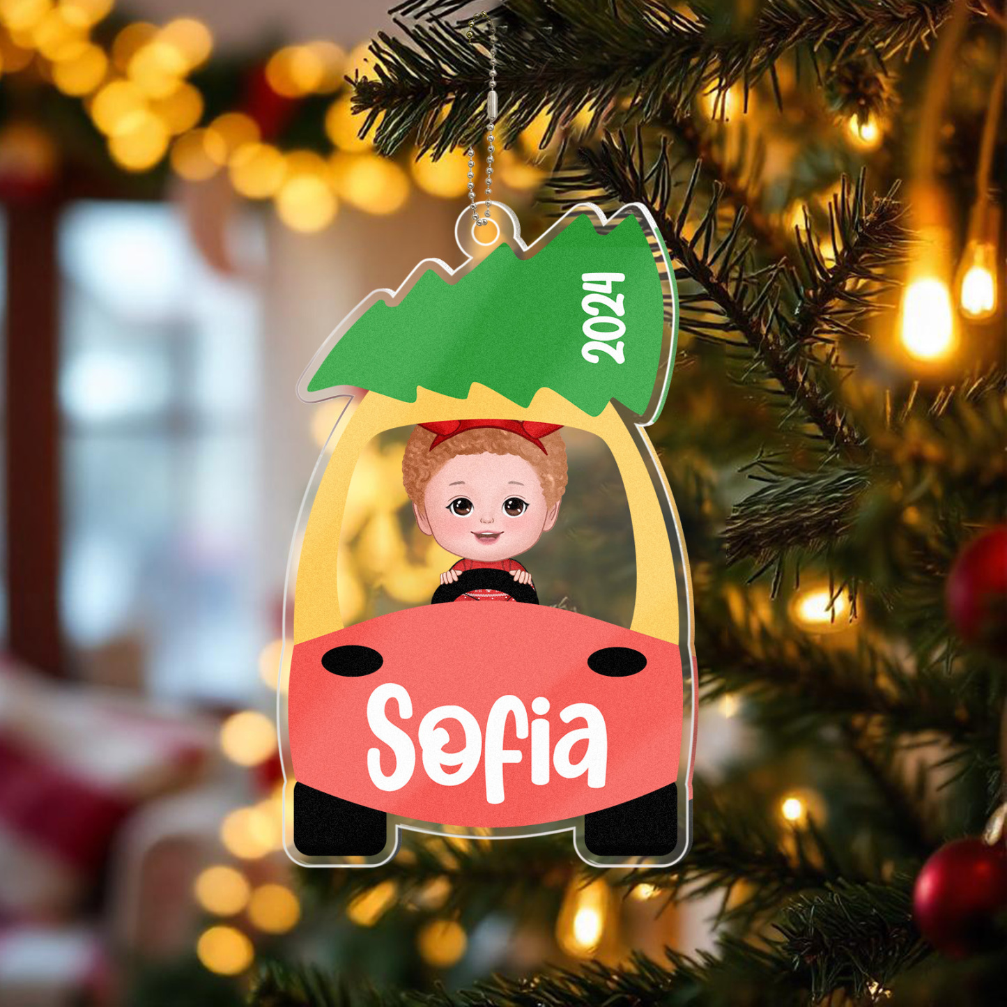 Custom Christmas Ornament Kid On Christmas Toy Car First Christmas Ornament Gift - MyFaceUnderwearAU