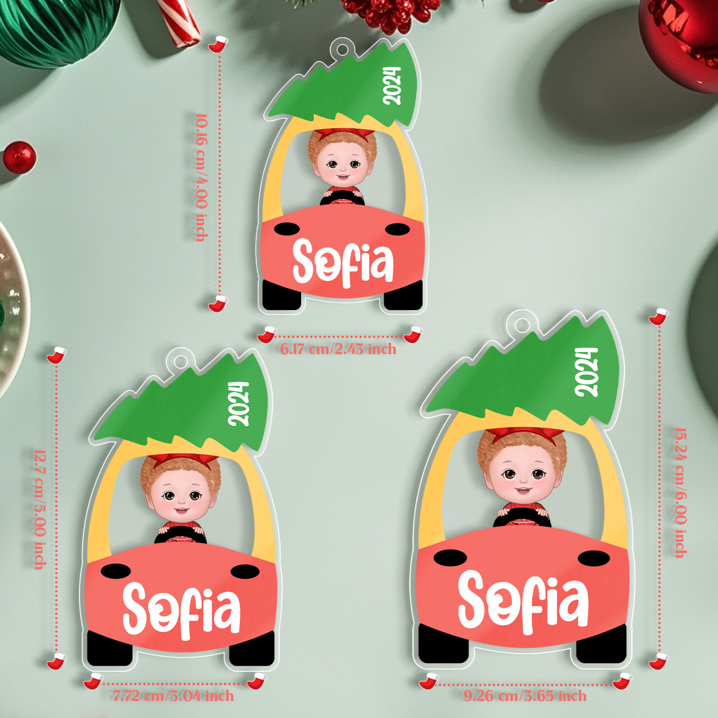 Custom Christmas Ornament Kid On Christmas Toy Car First Christmas Ornament Gift - MyFaceUnderwearAU