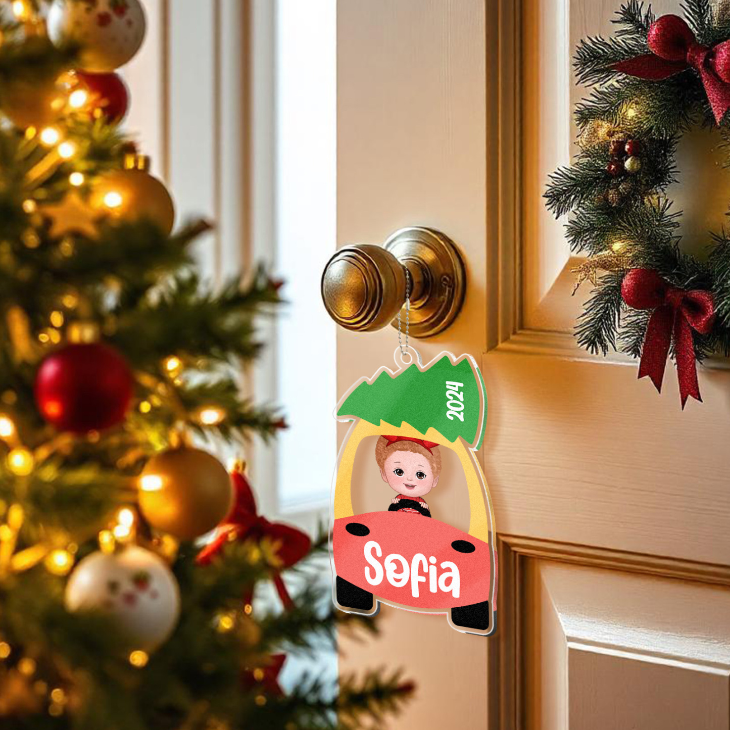 Custom Christmas Ornament Kid On Christmas Toy Car First Christmas Ornament Gift - MyFaceUnderwearAU