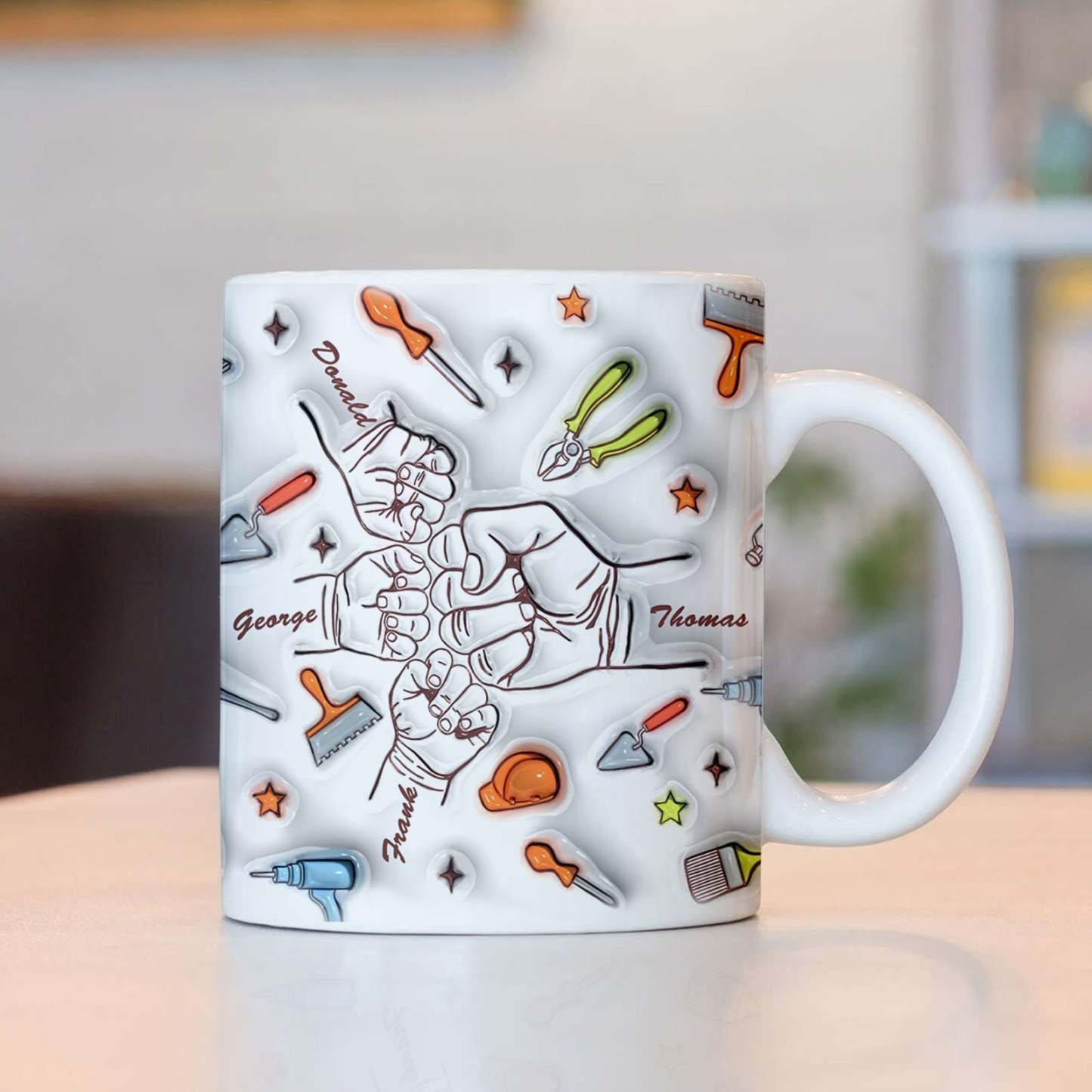 Personalized Names Custom 1-6 Kids 3D Inflated Effect Printed Mug Gift for Dad Grandpa Great Fixer - GiftLabau