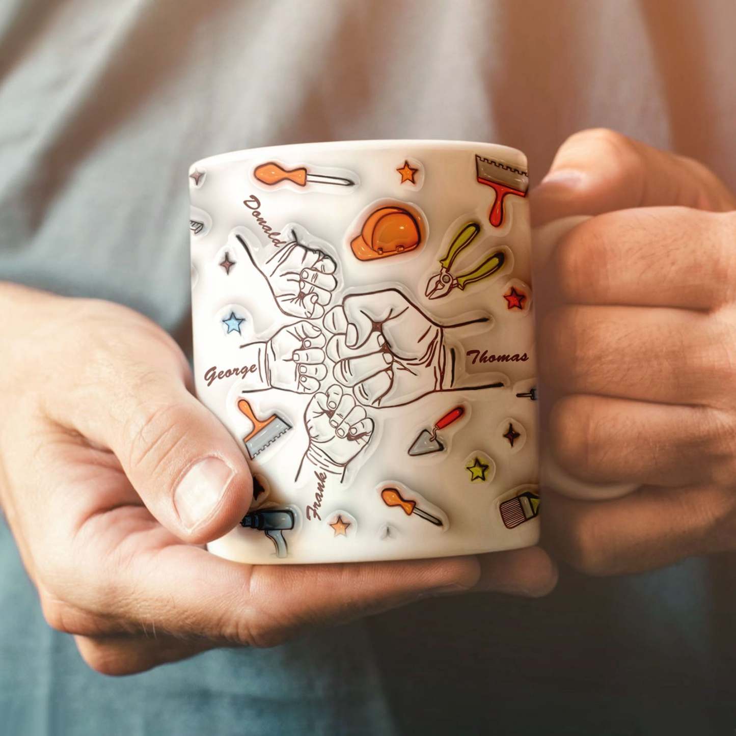 Personalized Names Custom 1-6 Kids 3D Inflated Effect Printed Mug Gift for Dad Grandpa Great Fixer - GiftLabau