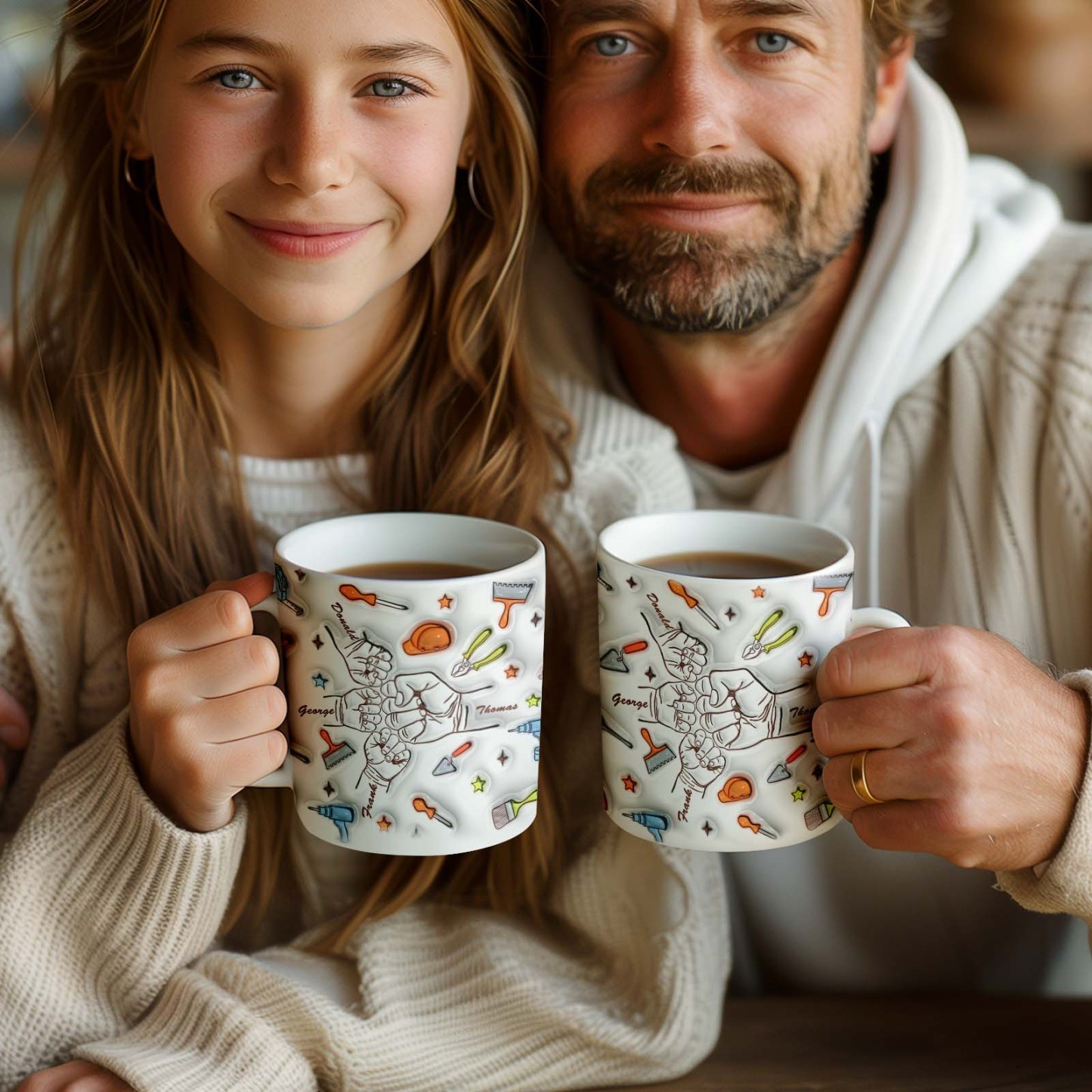 Personalized Names Custom 1-6 Kids 3D Inflated Effect Printed Mug Gift for Dad Grandpa Great Fixer - GiftLabau