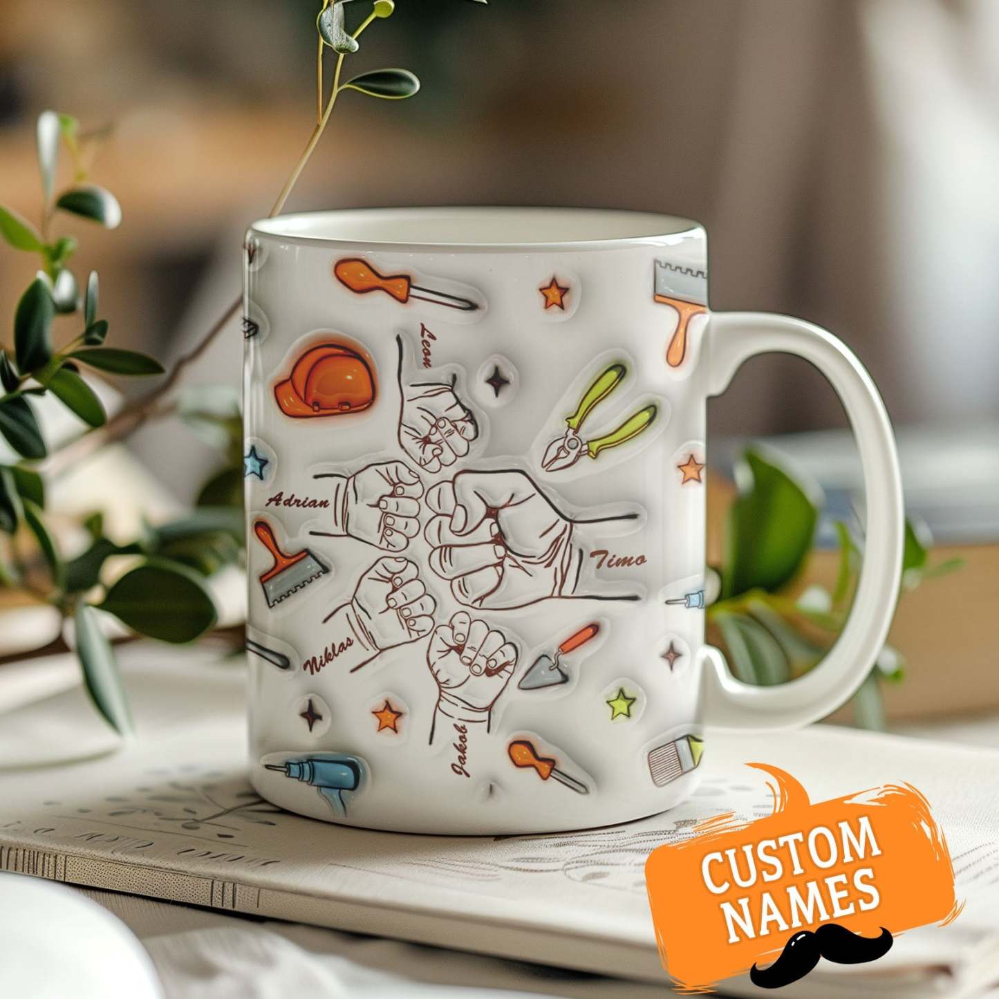 Personalized Names Custom 1-6 Kids 3D Inflated Effect Printed Mug Gift for Dad Grandpa Great Fixer - GiftLabau