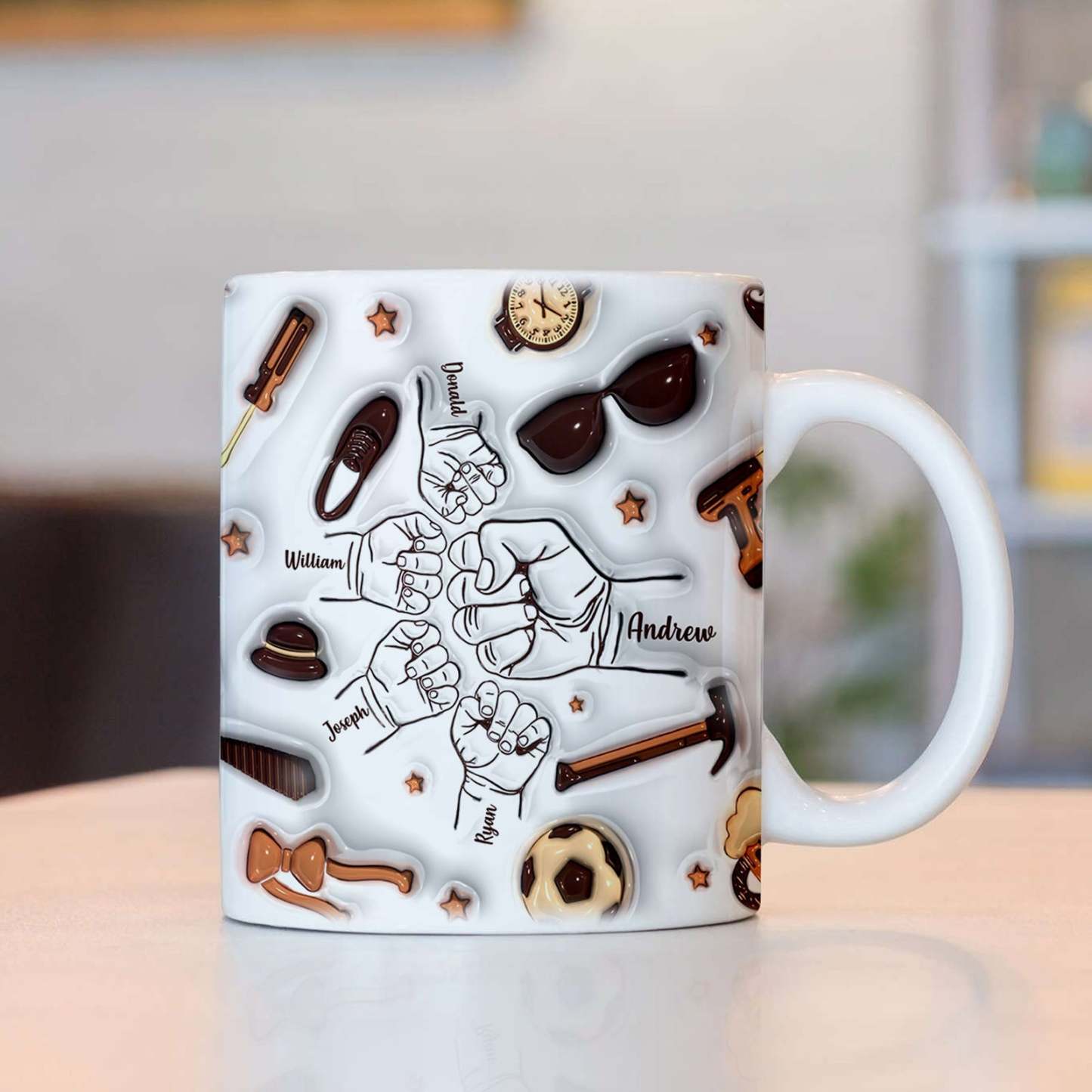 Father's Day Gifts Personalized 1-6 Kids Names Custom 3D Inflated Effect Printed Mug for Papa or Grandpa - GiftLabau