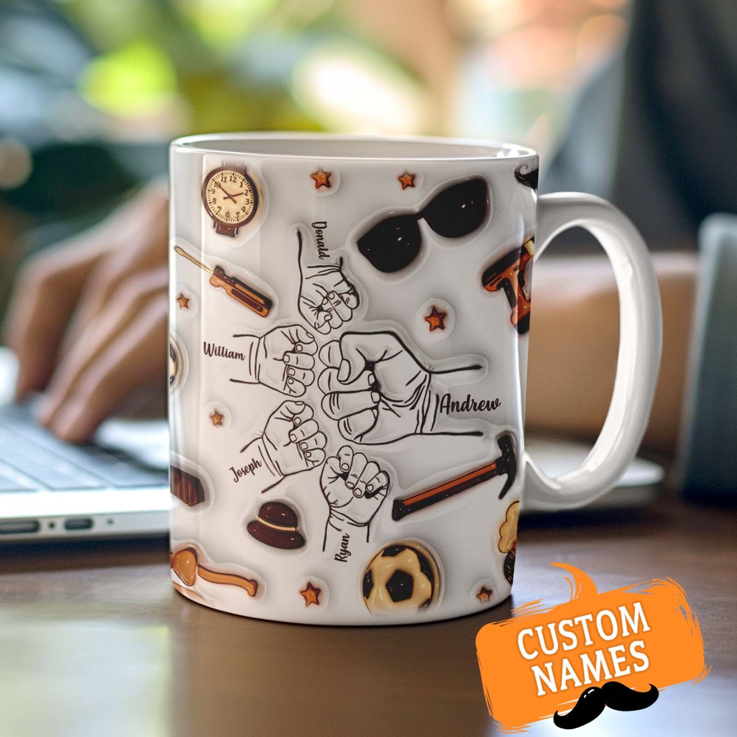 Father's Day Gifts Personalized 1-6 Kids Names Custom 3D Inflated Effect Printed Mug for Papa or Grandpa - GiftLabau