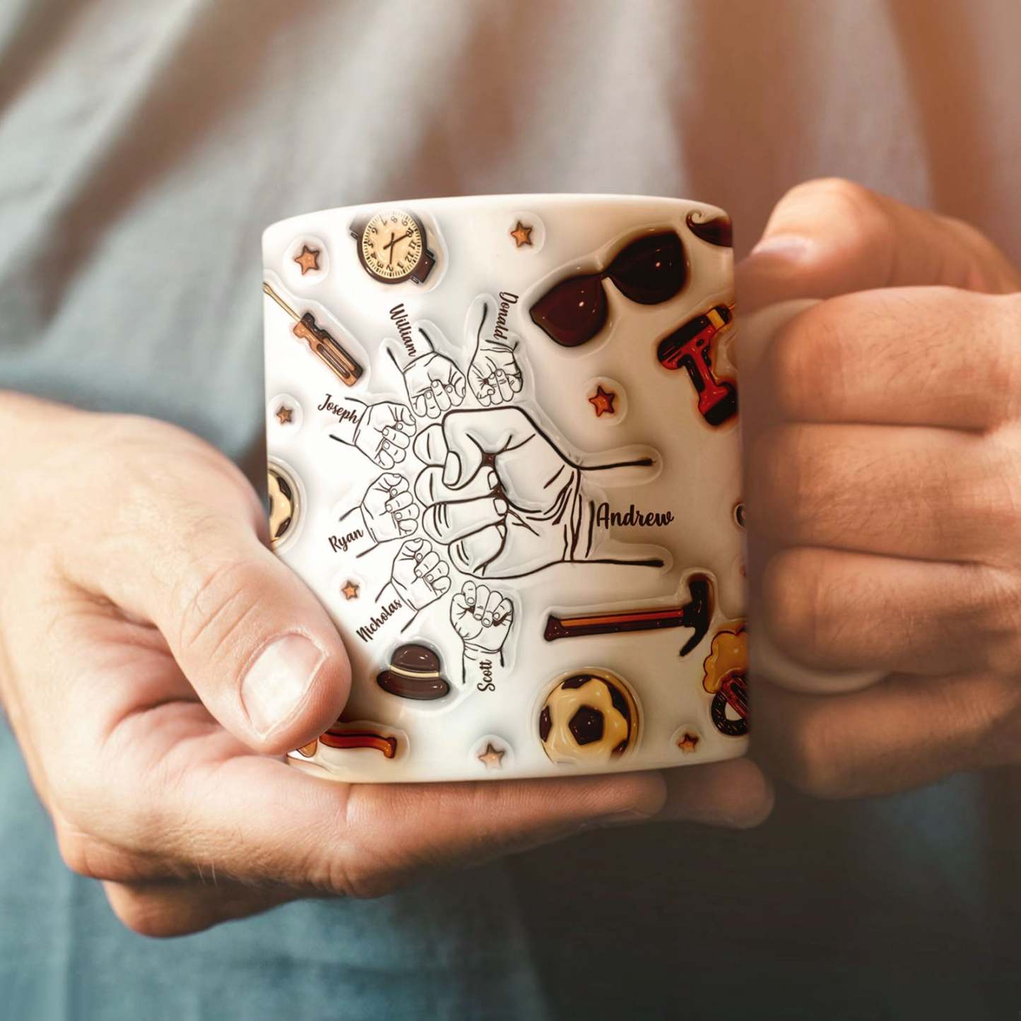 Father's Day Gifts Personalized 1-6 Kids Names Custom 3D Inflated Effect Printed Mug for Papa or Grandpa - GiftLabau