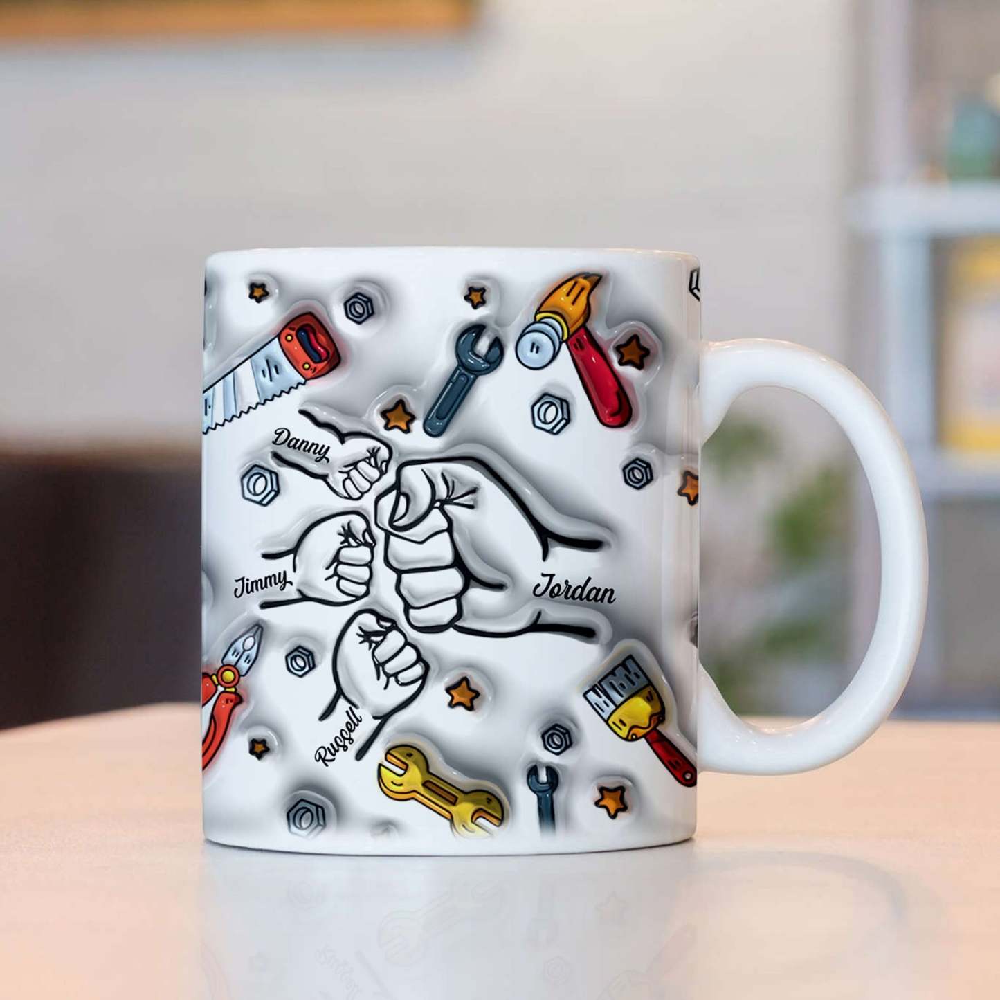 Father's Day Gifts Personalized Names Custom 3D Inflated Effect Printed Mug 1-6 Kids - GiftLabau