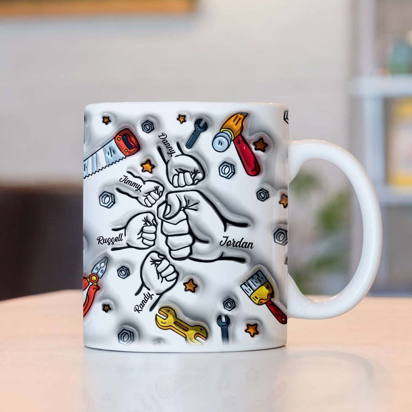 Father's Day Gifts Personalized Names Custom 3D Inflated Effect Printed Mug 1-6 Kids - GiftLabau