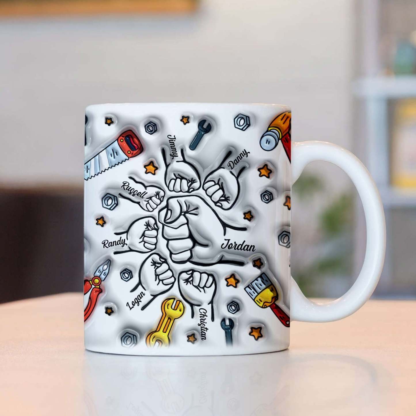 Father's Day Gifts Personalized Names Custom 3D Inflated Effect Printed Mug 1-6 Kids - GiftLabau