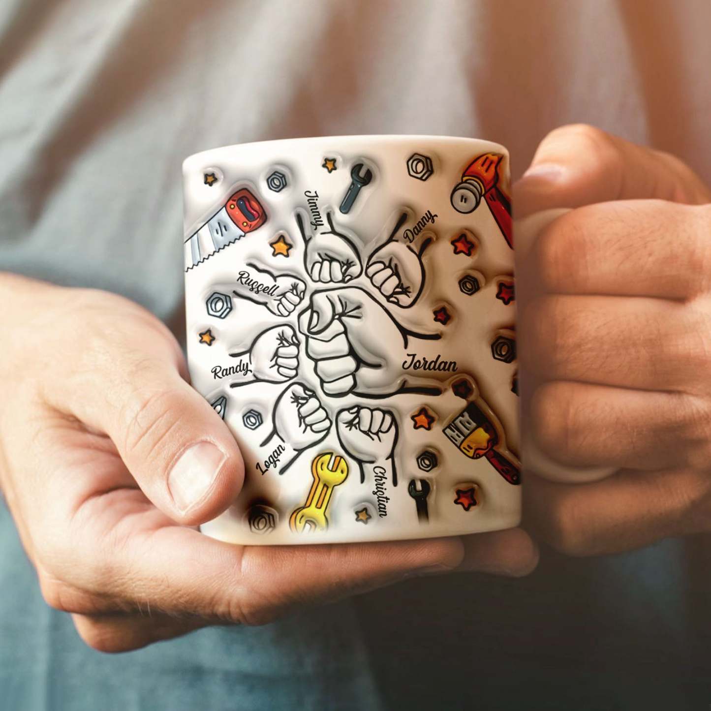 Father's Day Gifts Personalized Names Custom 3D Inflated Effect Printed Mug 1-6 Kids - GiftLabau