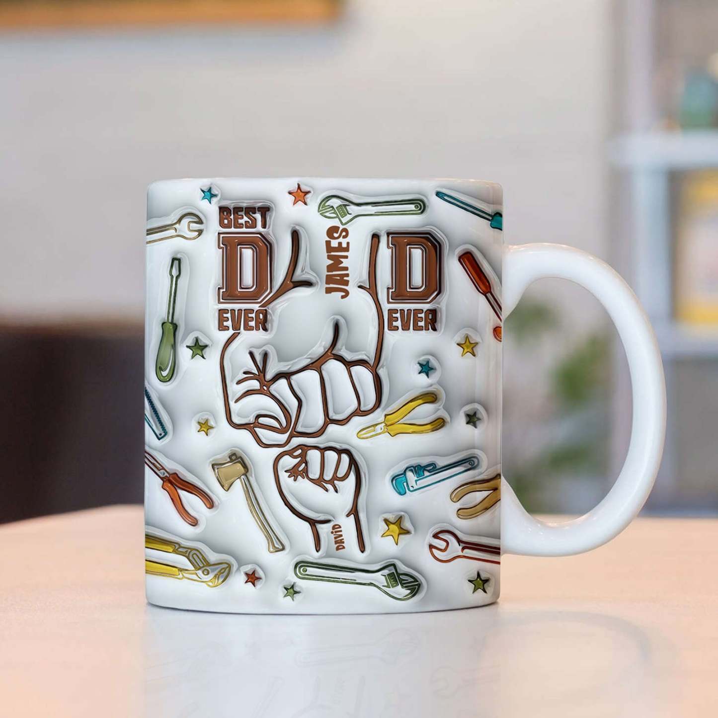 Gifts for Dad Personalized Names Custom 1-6 Kids 3D Inflated Effect Printed Mug Happy Father's Day - GiftLabau