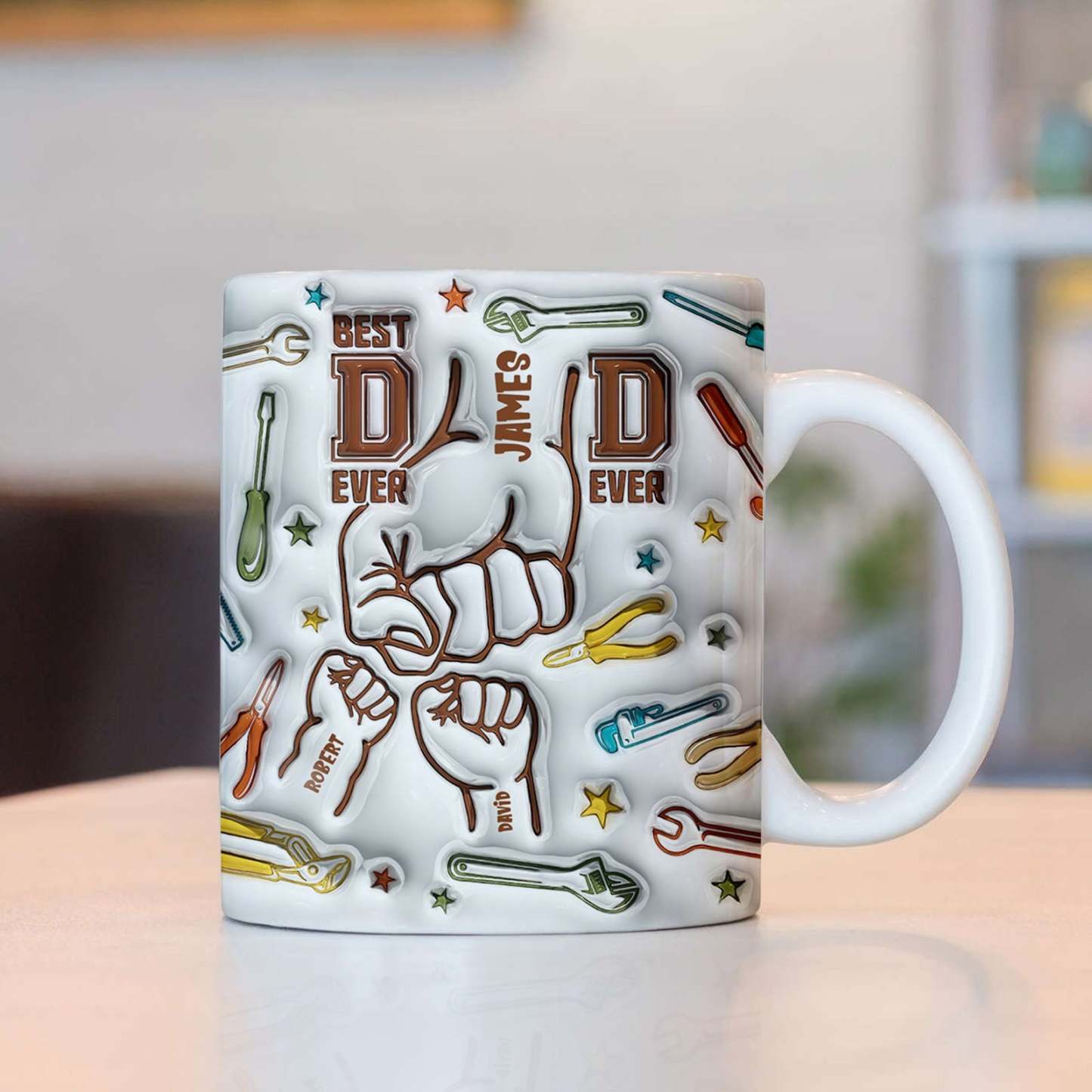 Gifts for Dad Personalized Names Custom 1-6 Kids 3D Inflated Effect Printed Mug Happy Father's Day - GiftLabau