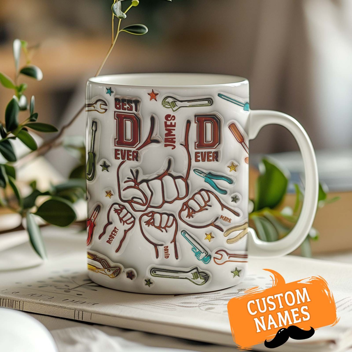 Gifts for Dad Personalized Names Custom 1-6 Kids 3D Inflated Effect Printed Mug Happy Father's Day - GiftLabau