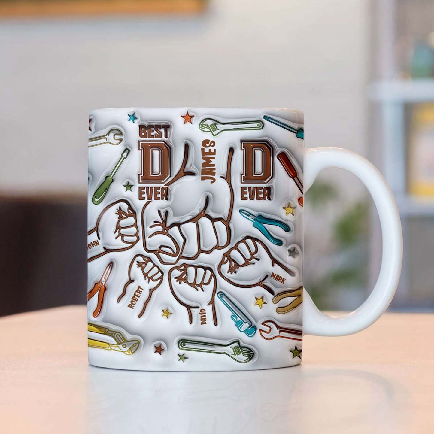 Gifts for Dad Personalized Names Custom 1-6 Kids 3D Inflated Effect Printed Mug Happy Father's Day - GiftLabau