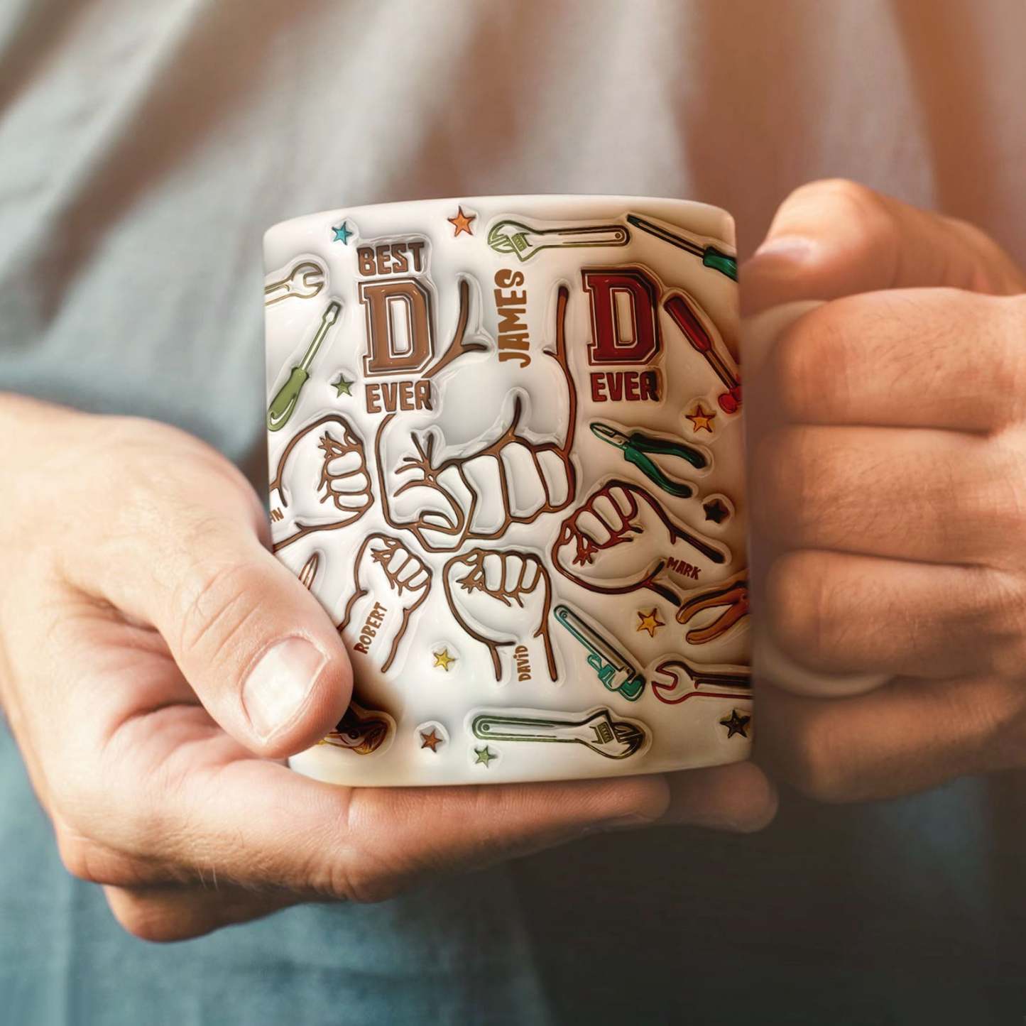 Gifts for Dad Personalized Names Custom 1-6 Kids 3D Inflated Effect Printed Mug Happy Father's Day - GiftLabau