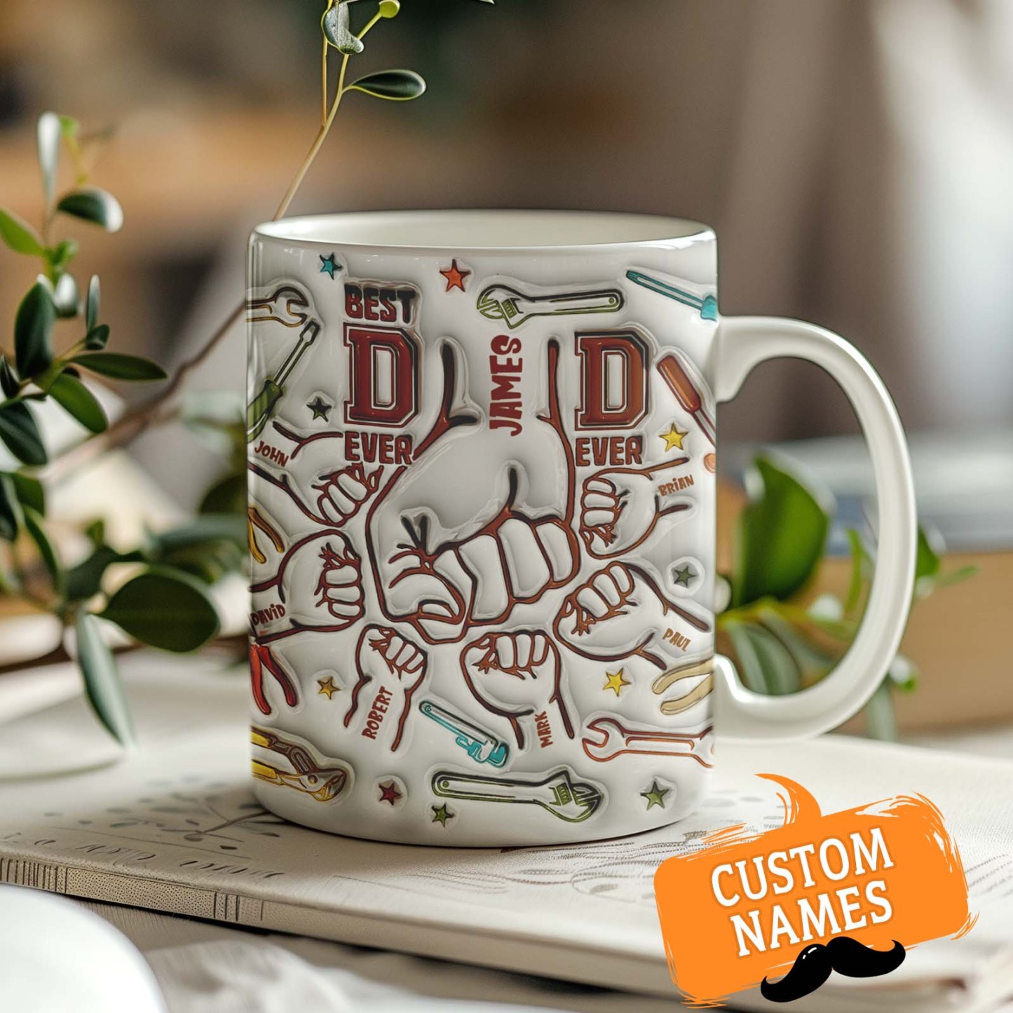 Gifts for Dad Personalized Names Custom 1-6 Kids 3D Inflated Effect Printed Mug Happy Father's Day - GiftLabau