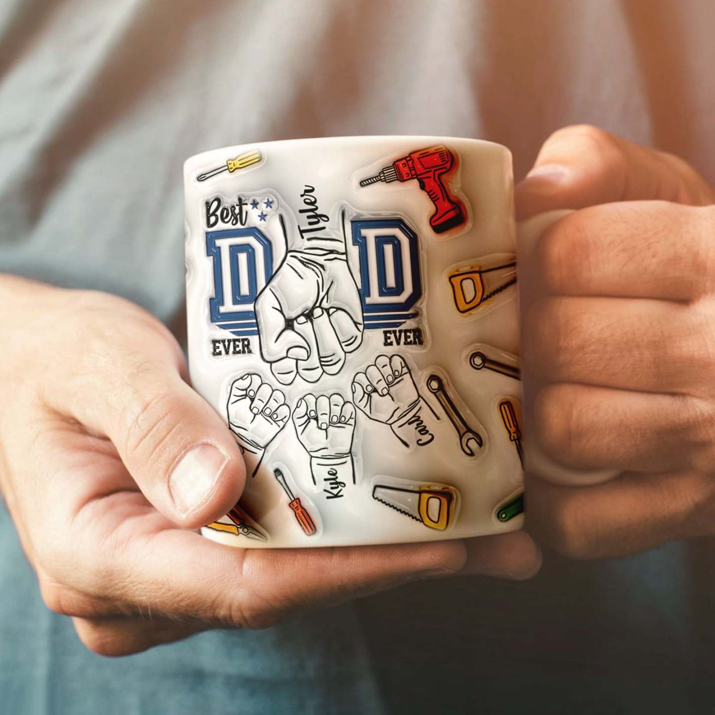 Father's Day Gifts Custom 1-6 Kids Personalized Names 3D Inflated Effect Printed Mug Best Dad Ever - GiftLabau