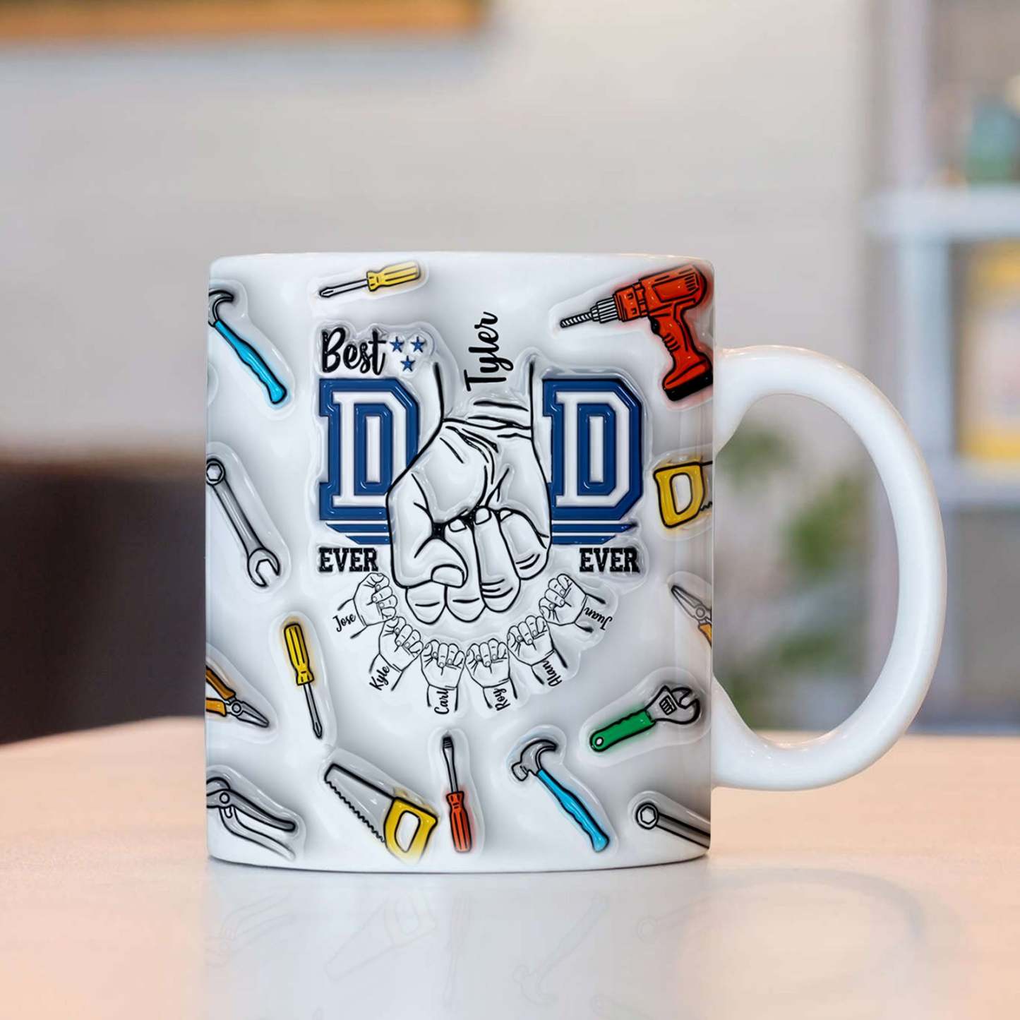Father's Day Gifts Custom 1-6 Kids Personalized Names 3D Inflated Effect Printed Mug Best Dad Ever - GiftLabau
