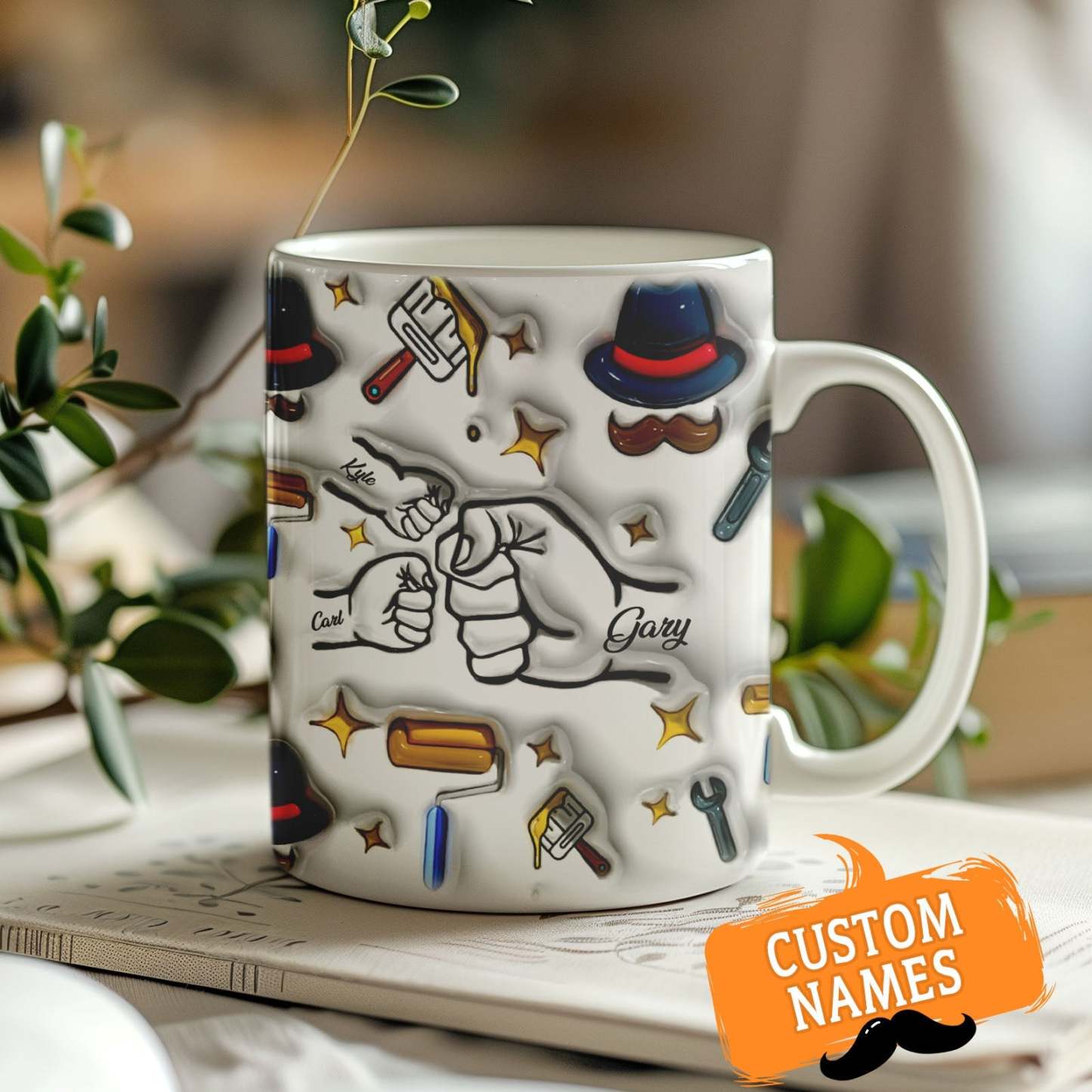 Father's Day Gifts Custom 1-6 Kids Personalized Names 3D Inflated Effect Printed Coffee Mug - GiftLabau