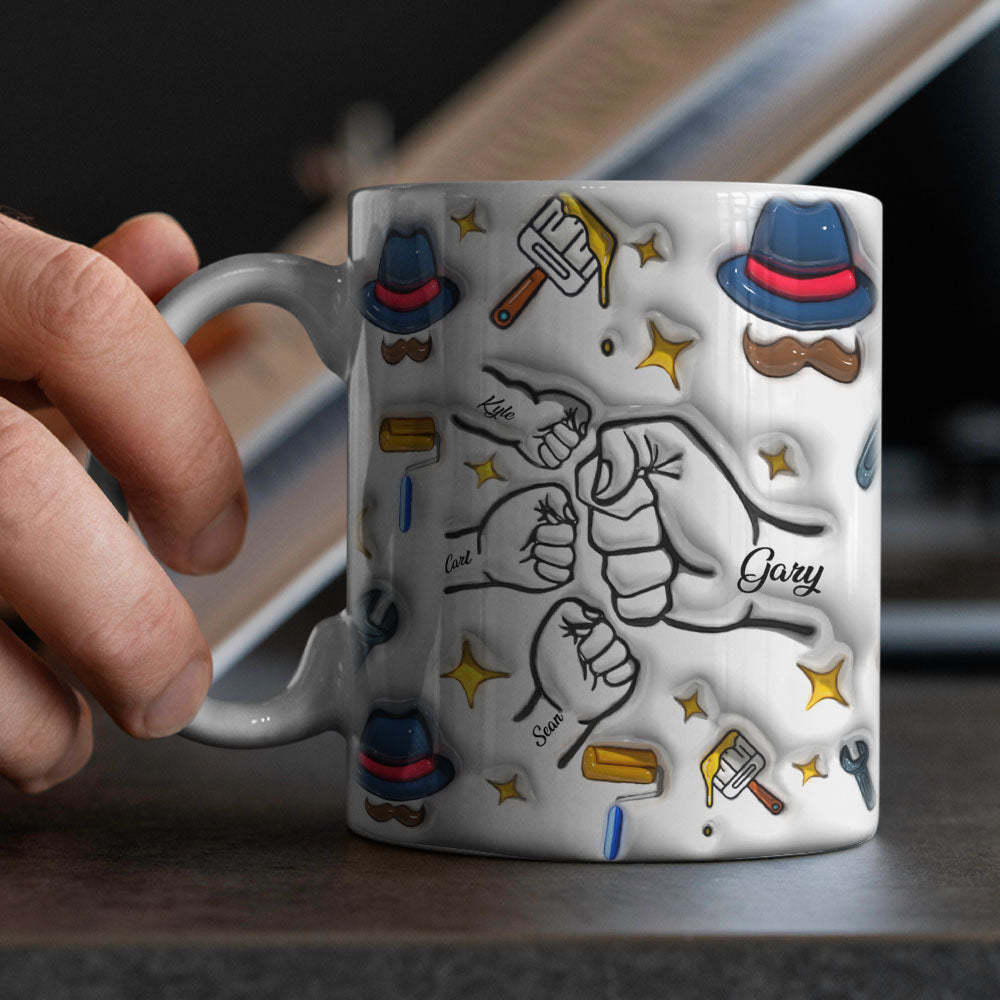 Father's Day Gifts Custom 1-6 Kids Personalized Names 3D Inflated Effect Printed Ceramic Coffee Mug