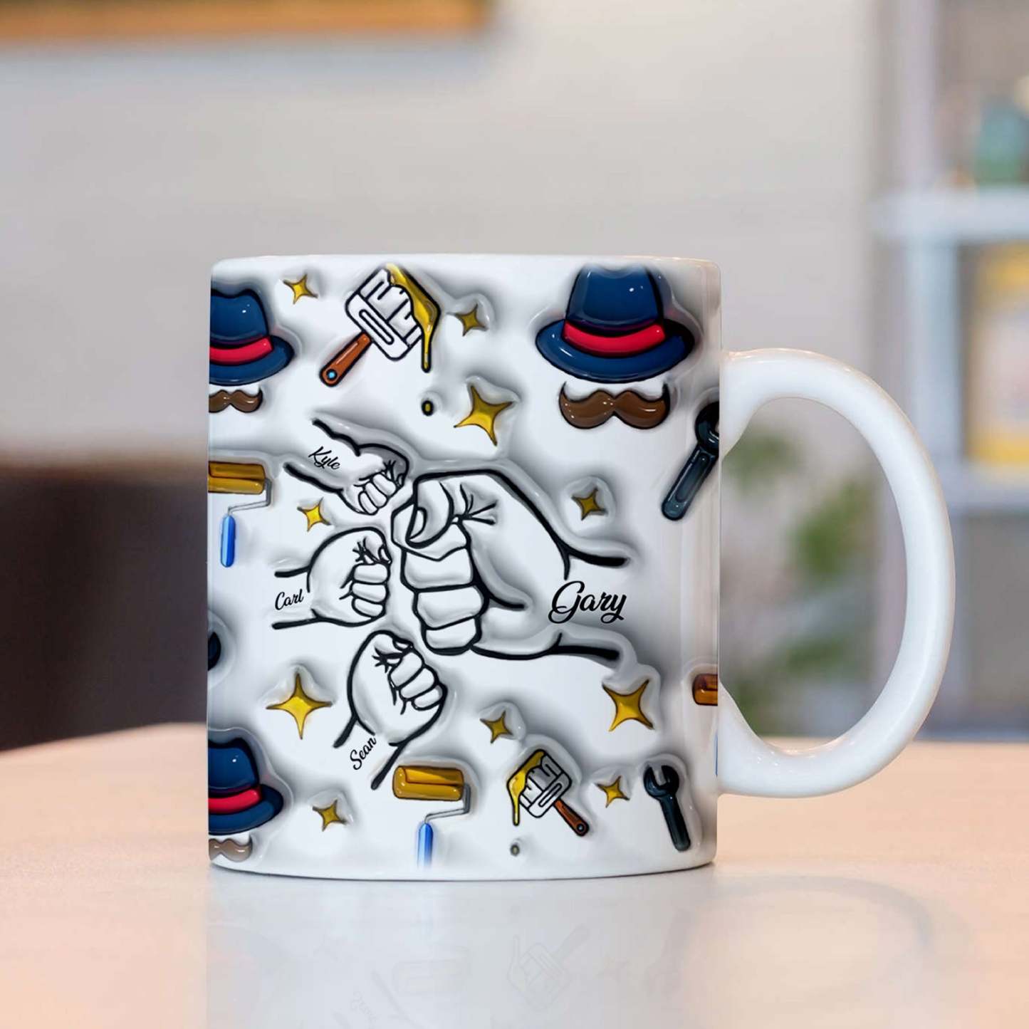 Father's Day Gifts Custom 1-6 Kids Personalized Names 3D Inflated Effect Printed Coffee Mug - GiftLabau
