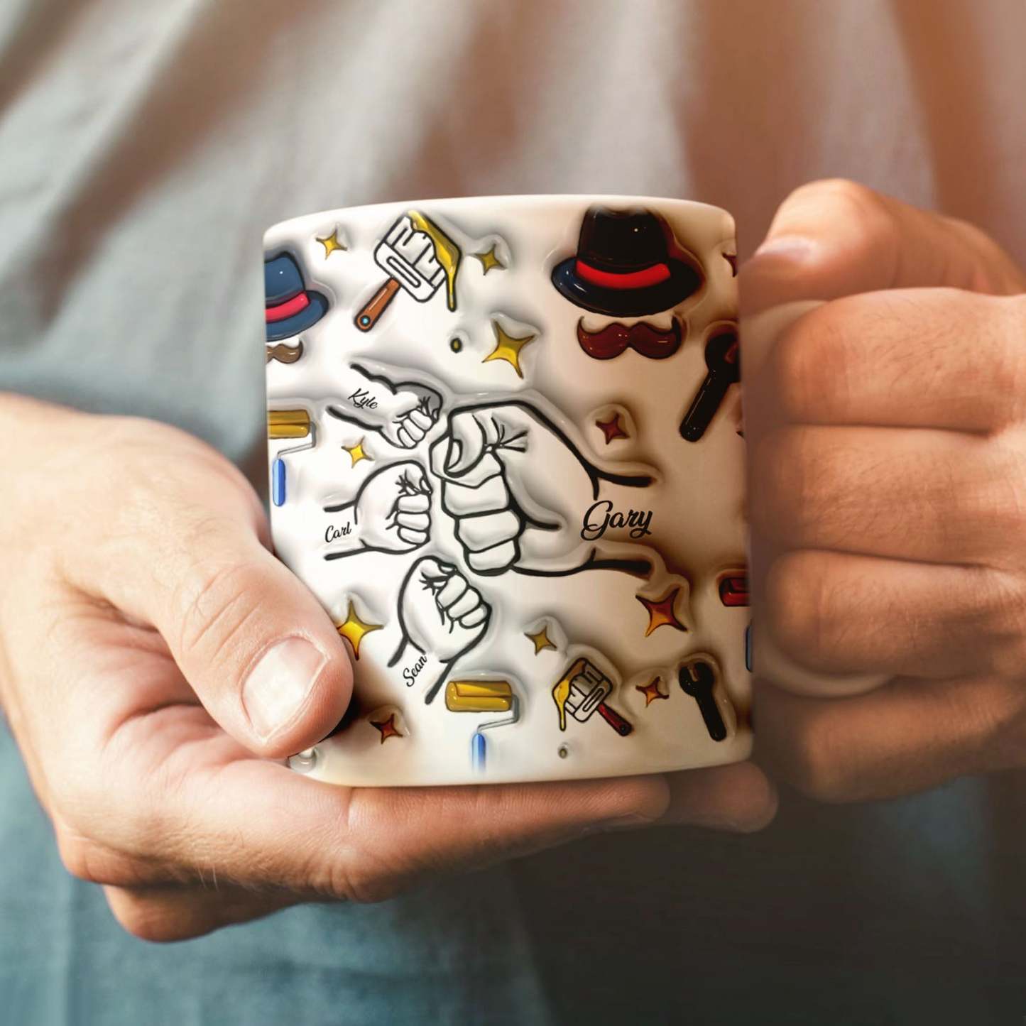 Father's Day Gifts Custom 1-6 Kids Personalized Names 3D Inflated Effect Printed Coffee Mug - GiftLabau