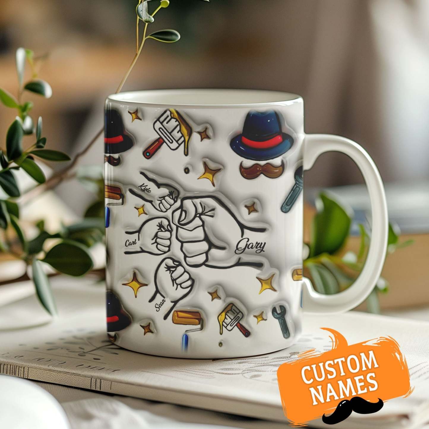 Father's Day Gifts Custom 1-6 Kids Personalized Names 3D Inflated Effect Printed Coffee Mug - GiftLabau